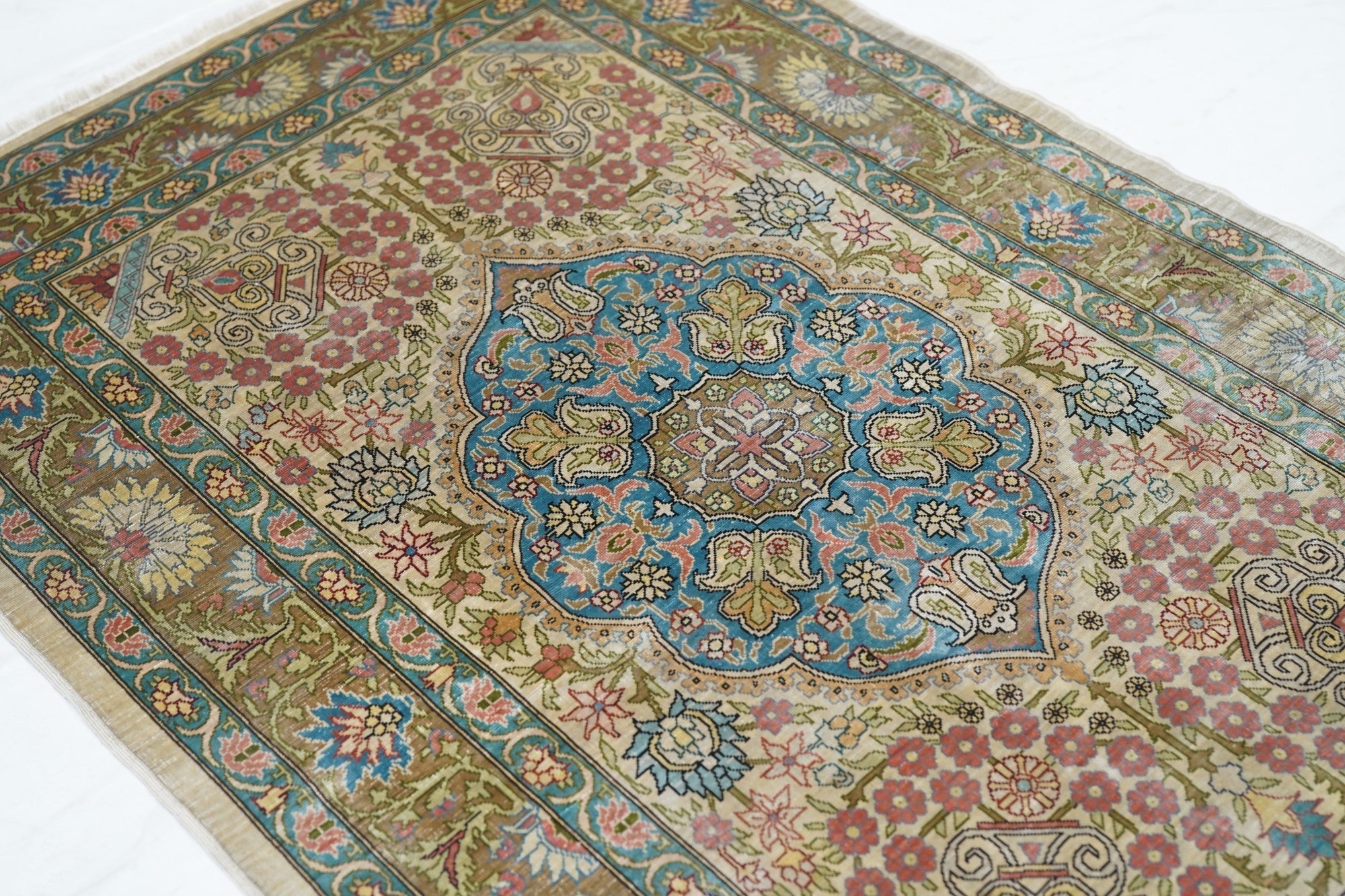 Extremely Fine Vintage Turkish Silk Hereke Rug 2'3'' x 3'3''