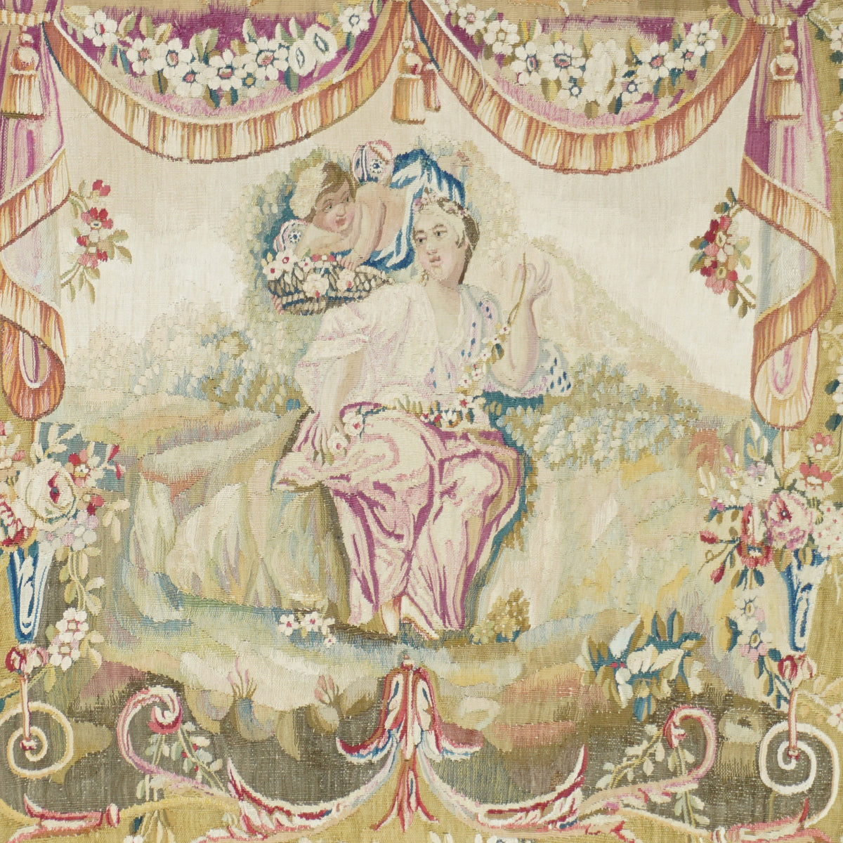 Antique Aubusson Design Tapestry 2'7'' x 2'9''