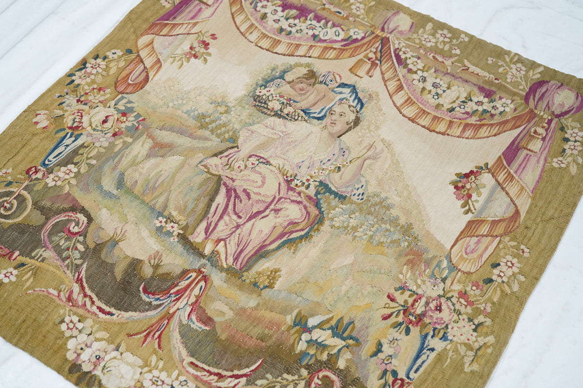 Antique Aubusson Design Tapestry 2'7'' x 2'9''
