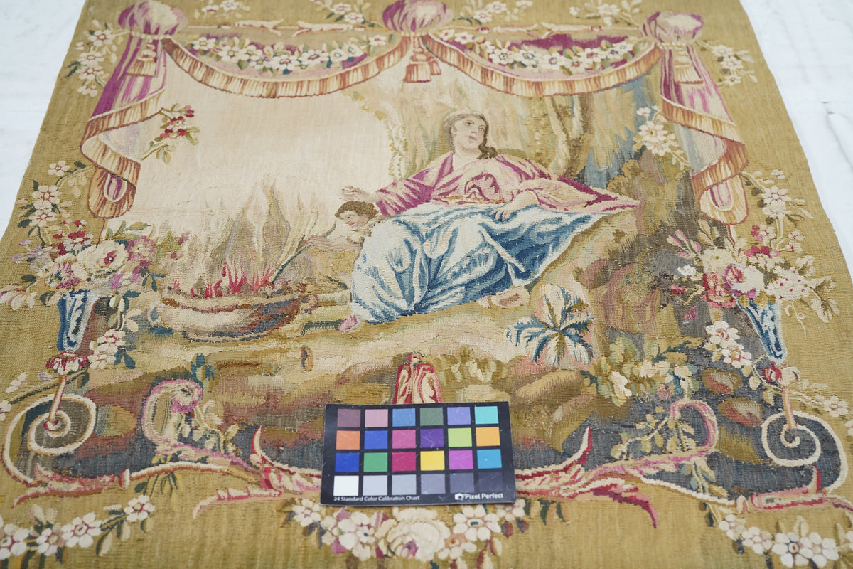 Antique Tapestry Aubusson Design 2'8'' x 2'8''