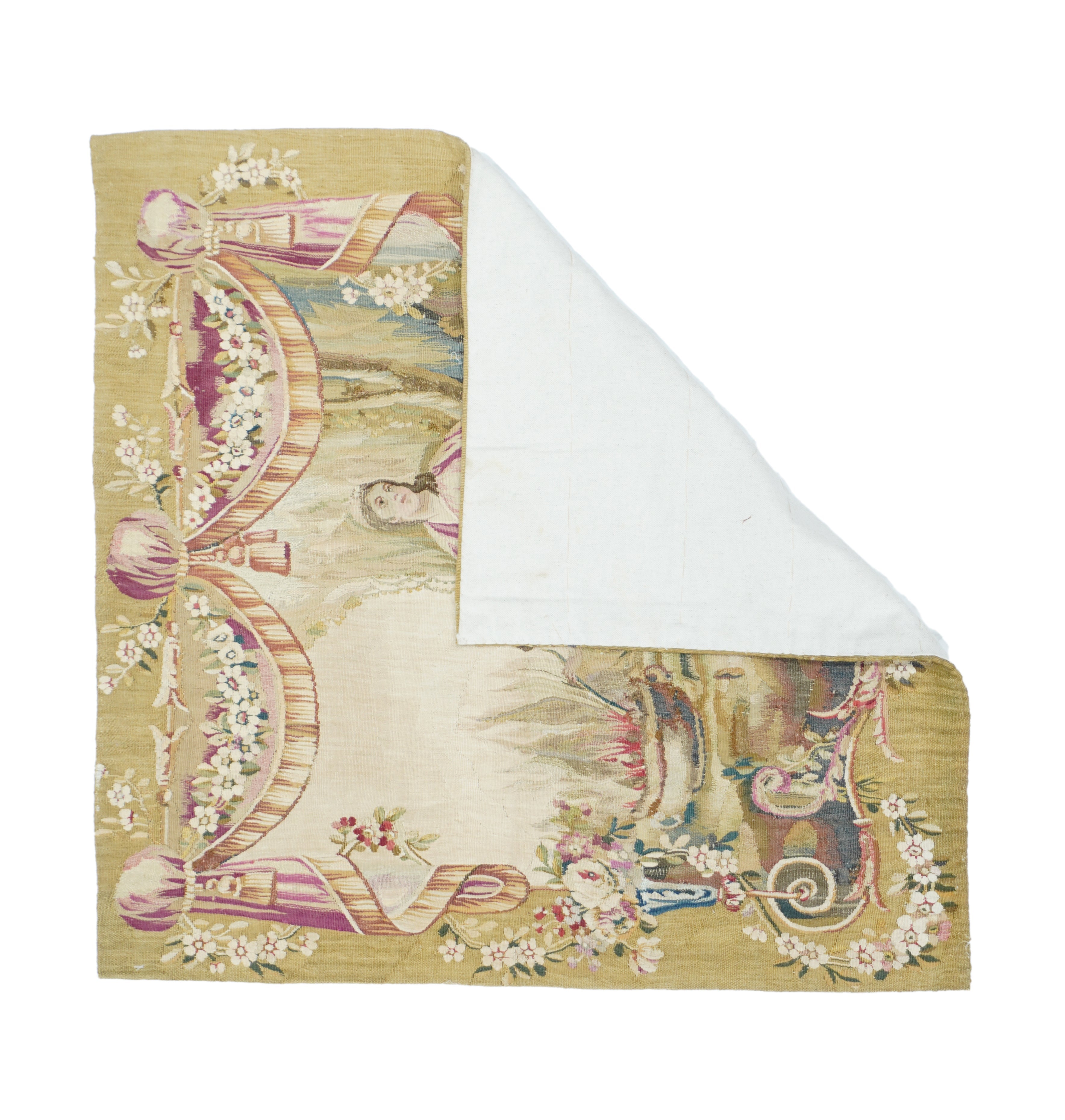 Antique Tapestry Aubusson Design 2'8'' x 2'8''