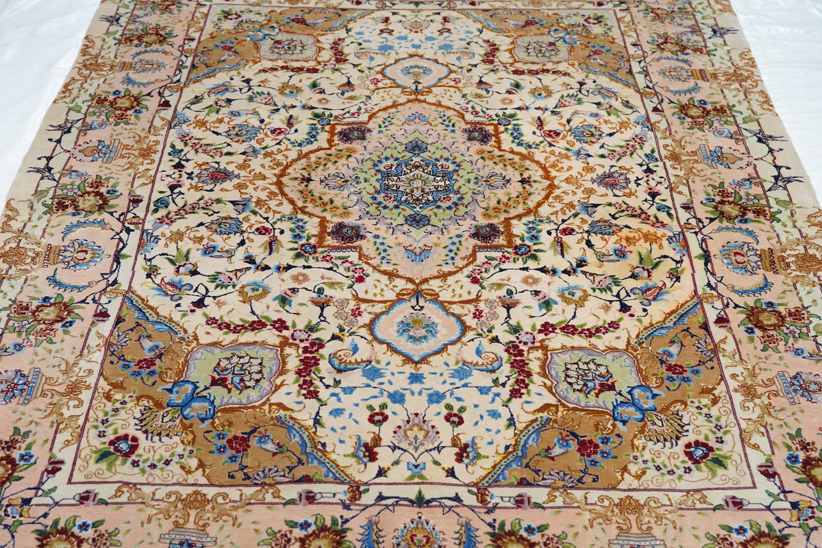 Extremely Fine Wool & Silk Tabriz Rug 5'0" x 8'0"