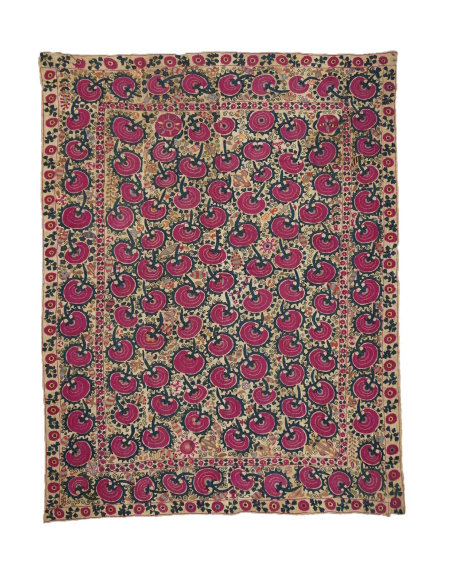 Antique Uzbekistan Suzani Rug 6'2'' x 7'11''
