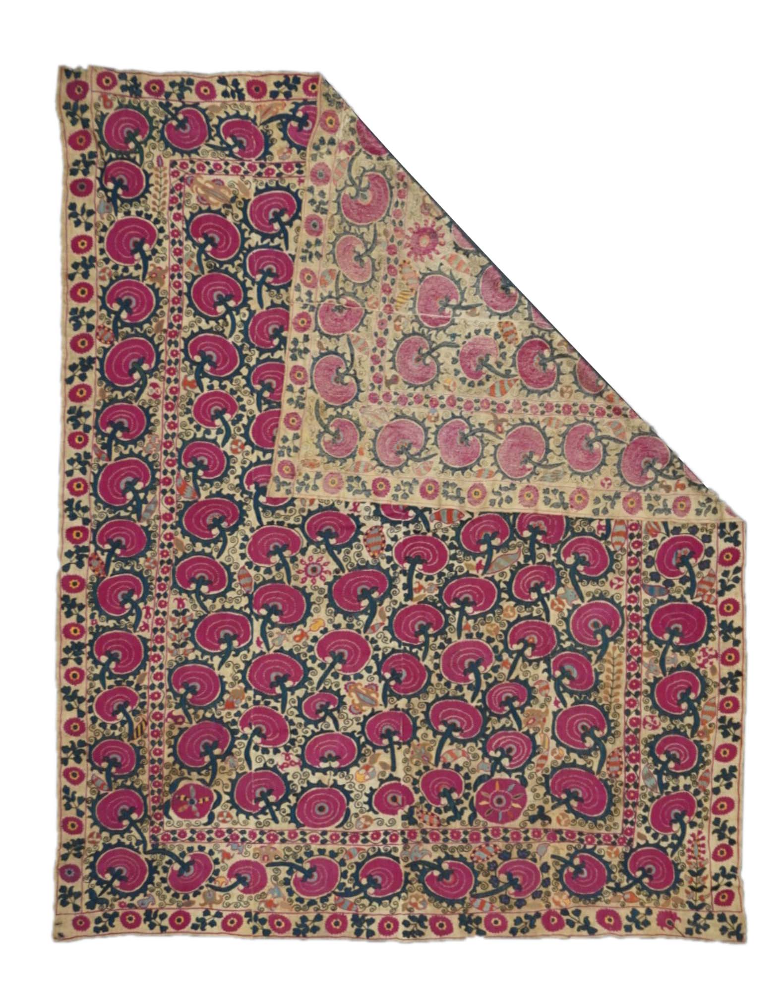 Antique Uzbekistan Suzani Rug 6'2'' x 7'11''