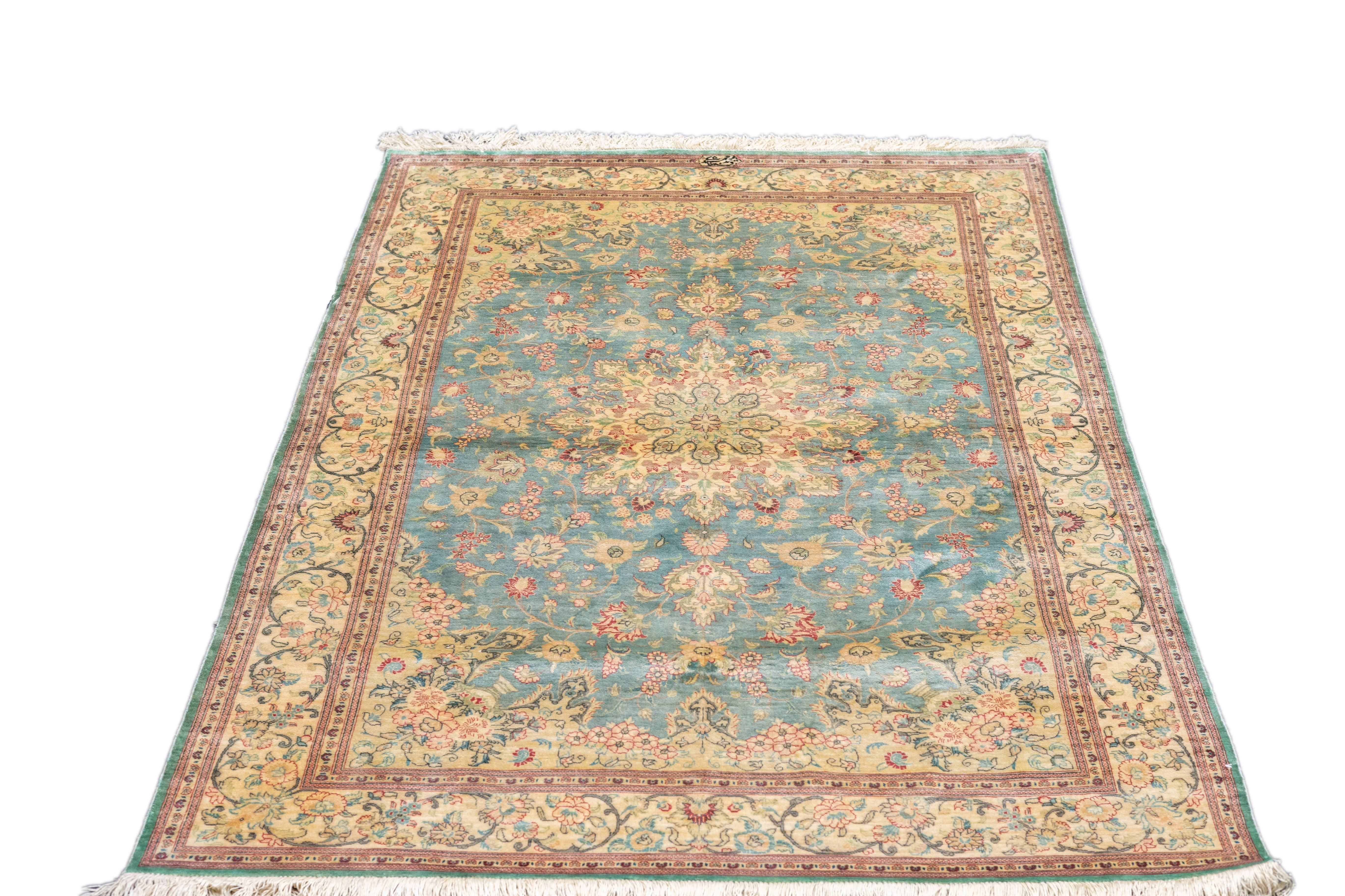 Extremely Fine Vintage Silk Qum Rug 4'3'' x 6'6''