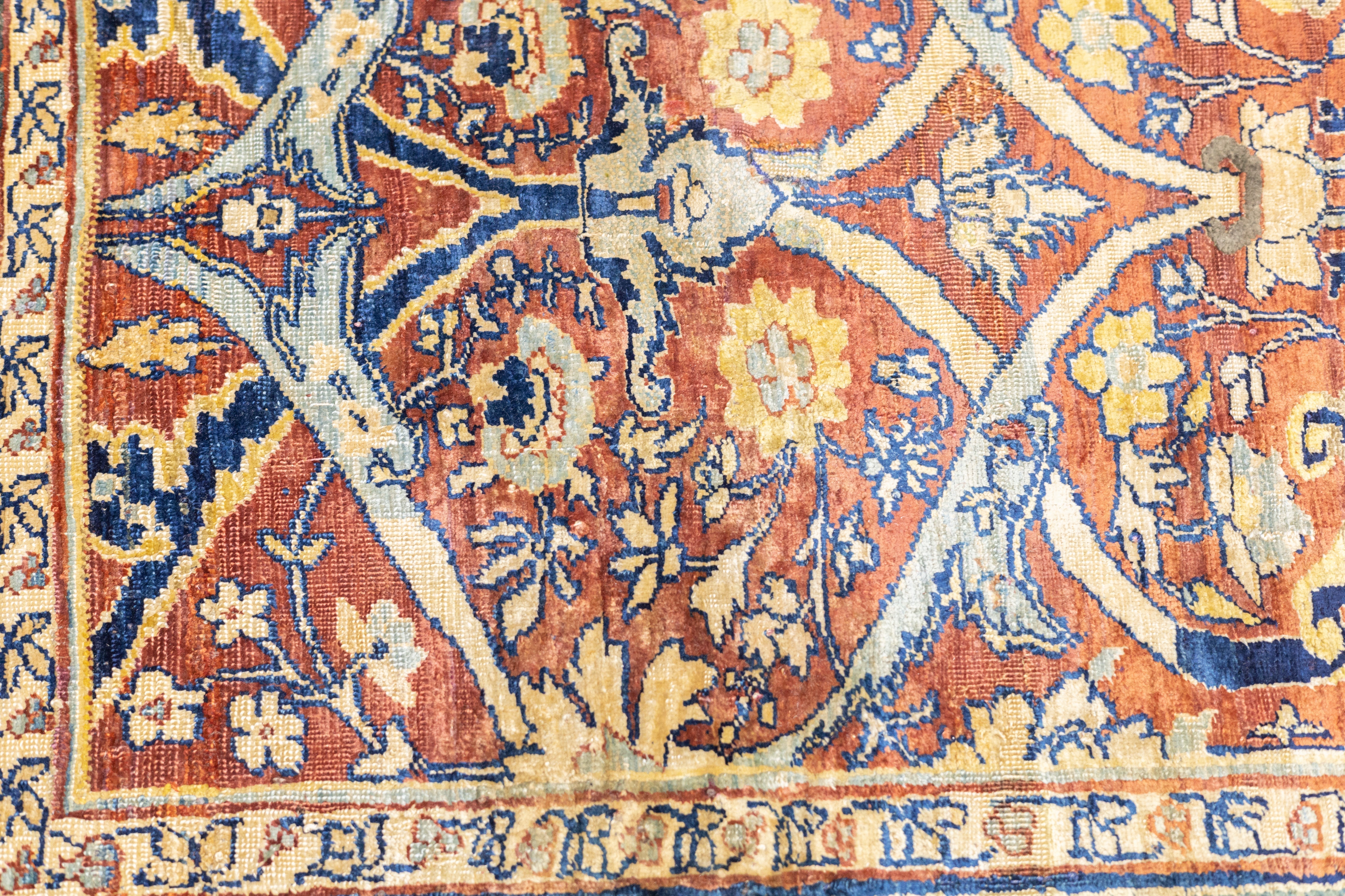 Antique Silk Heriz Rug 4'3'' x 5'6''