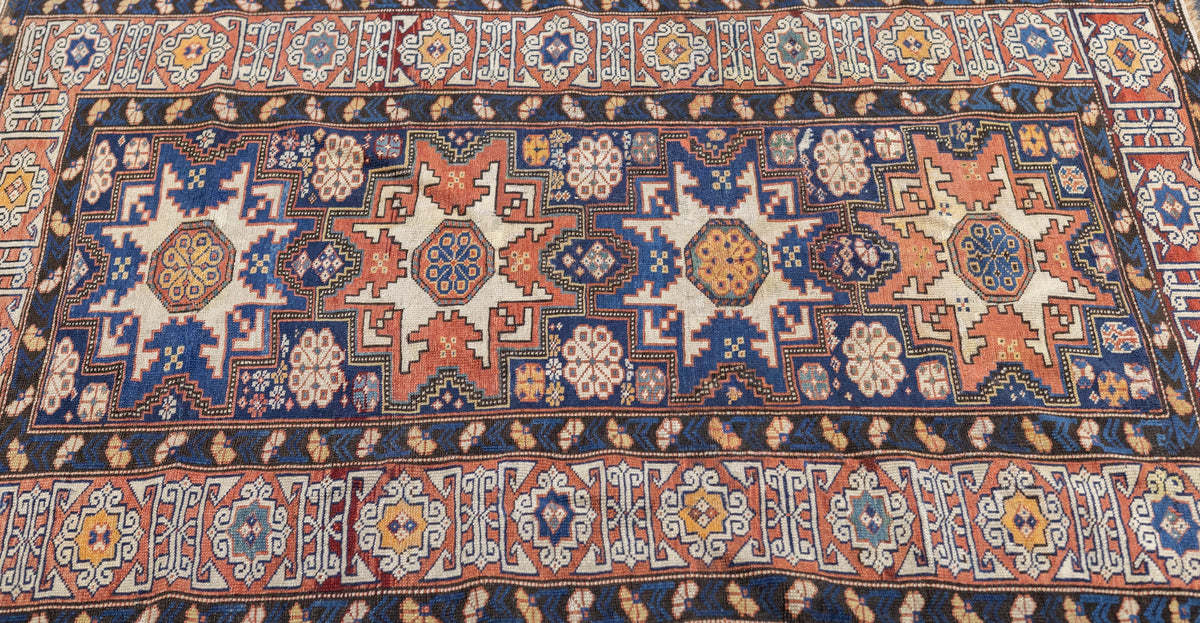 Antique Caucasian Lezgi Rug 3'7'' x 5'1''
