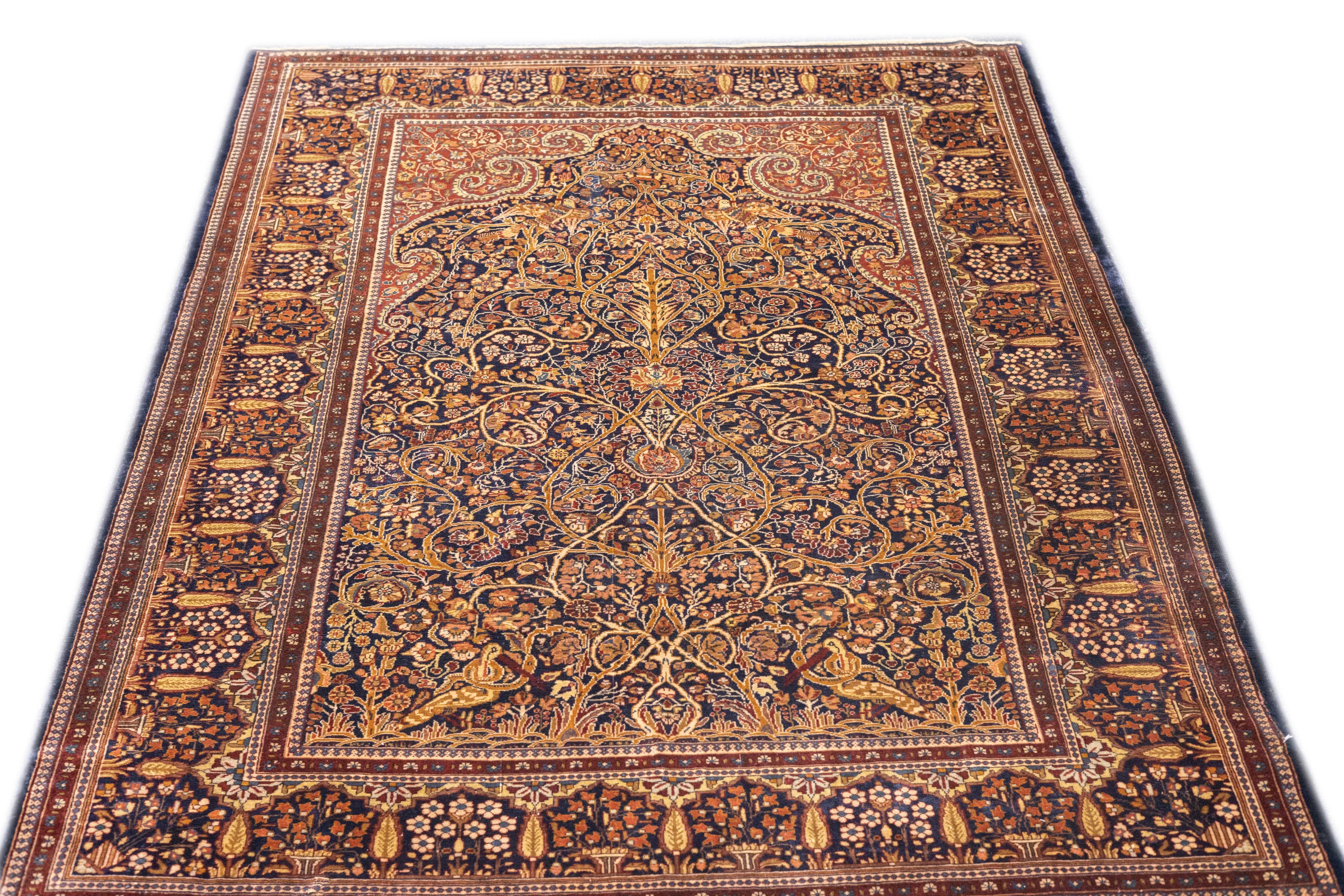 Antique Dabir Kashan Manchester Rug 5'0" x 6'11''
