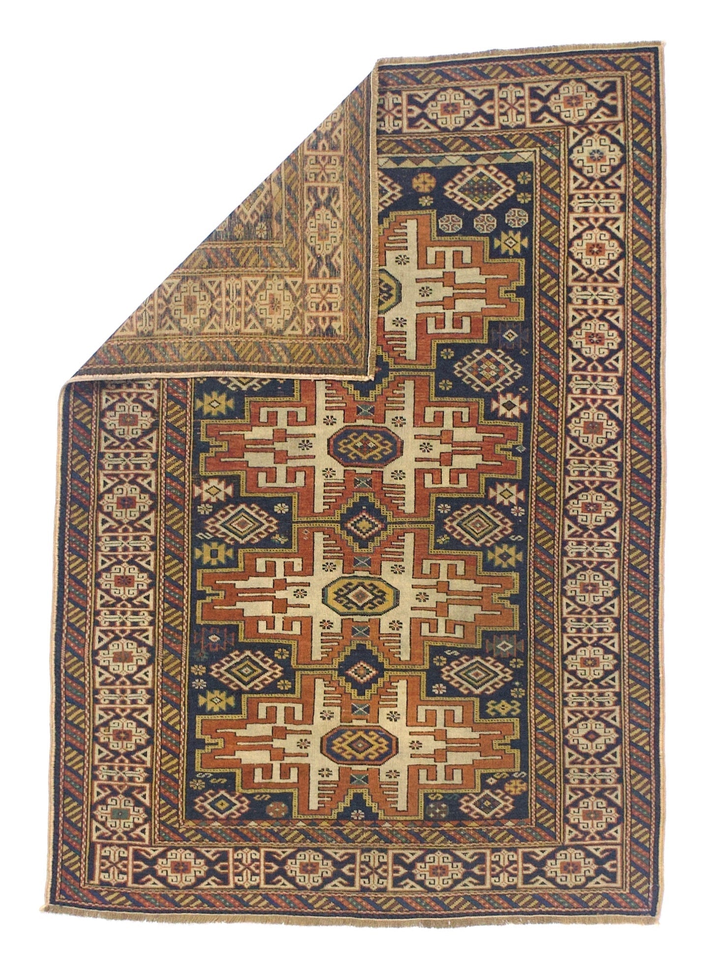 Antique Caucasian Lezgi Rug 3' 8" x 5' 3"