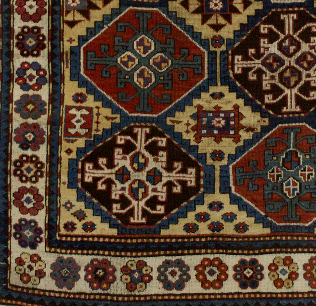Fine Antique Caucasian Mogul Kazak Rug 4' 7" x 7' 7"