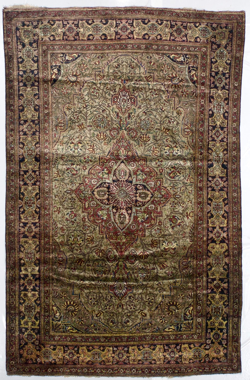 Extremely Fine Antique Silk Mohtasham Kashan Woven by a master weaver Rug 4'7" x 7' 2"