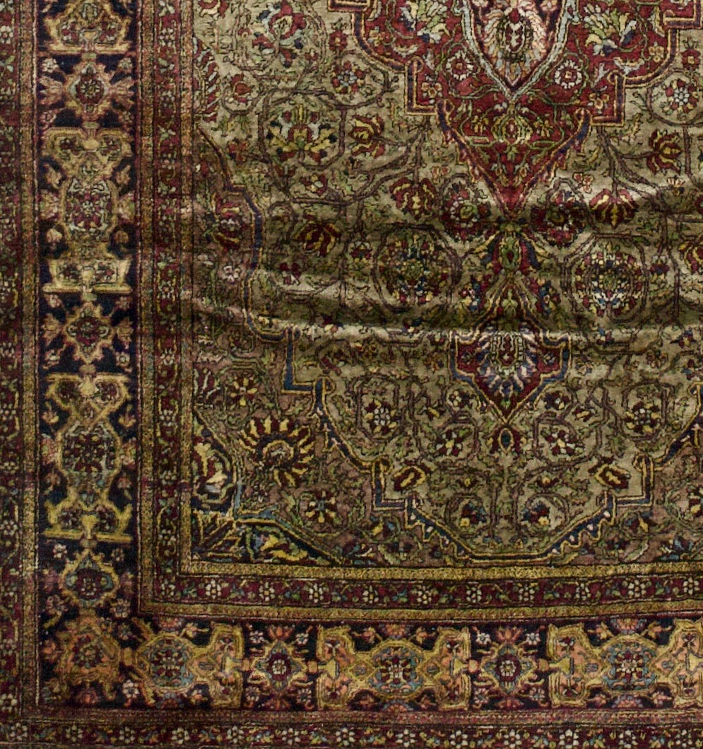Extremely Fine Antique Silk Mohtasham Kashan Woven by a master weaver Rug 4'7" x 7' 2"