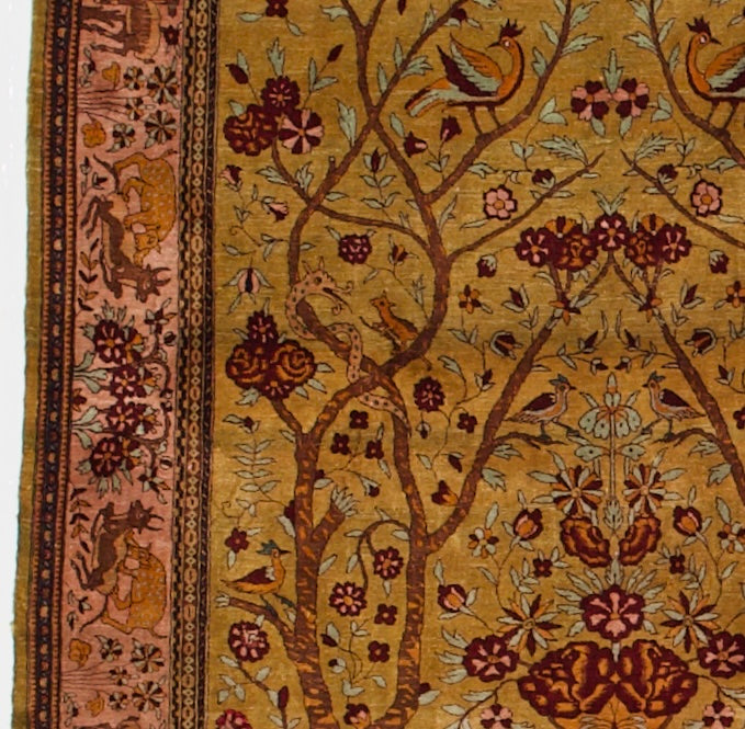 Antique Silk Kashan Tree of Life Rug 4' 8" x 6' 4"