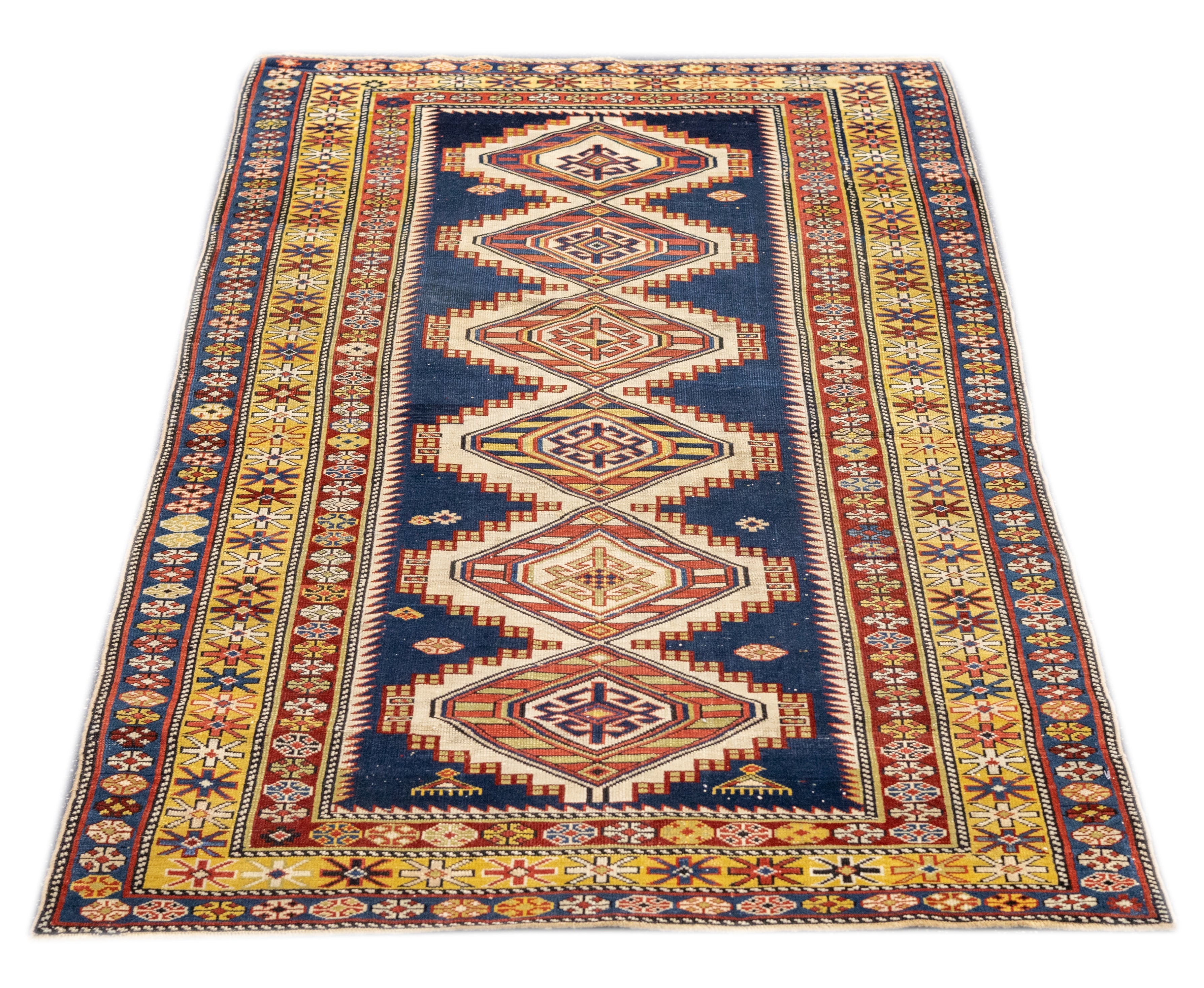 Antique Kuba Shriven Rug 3' 4" x 4' 11"