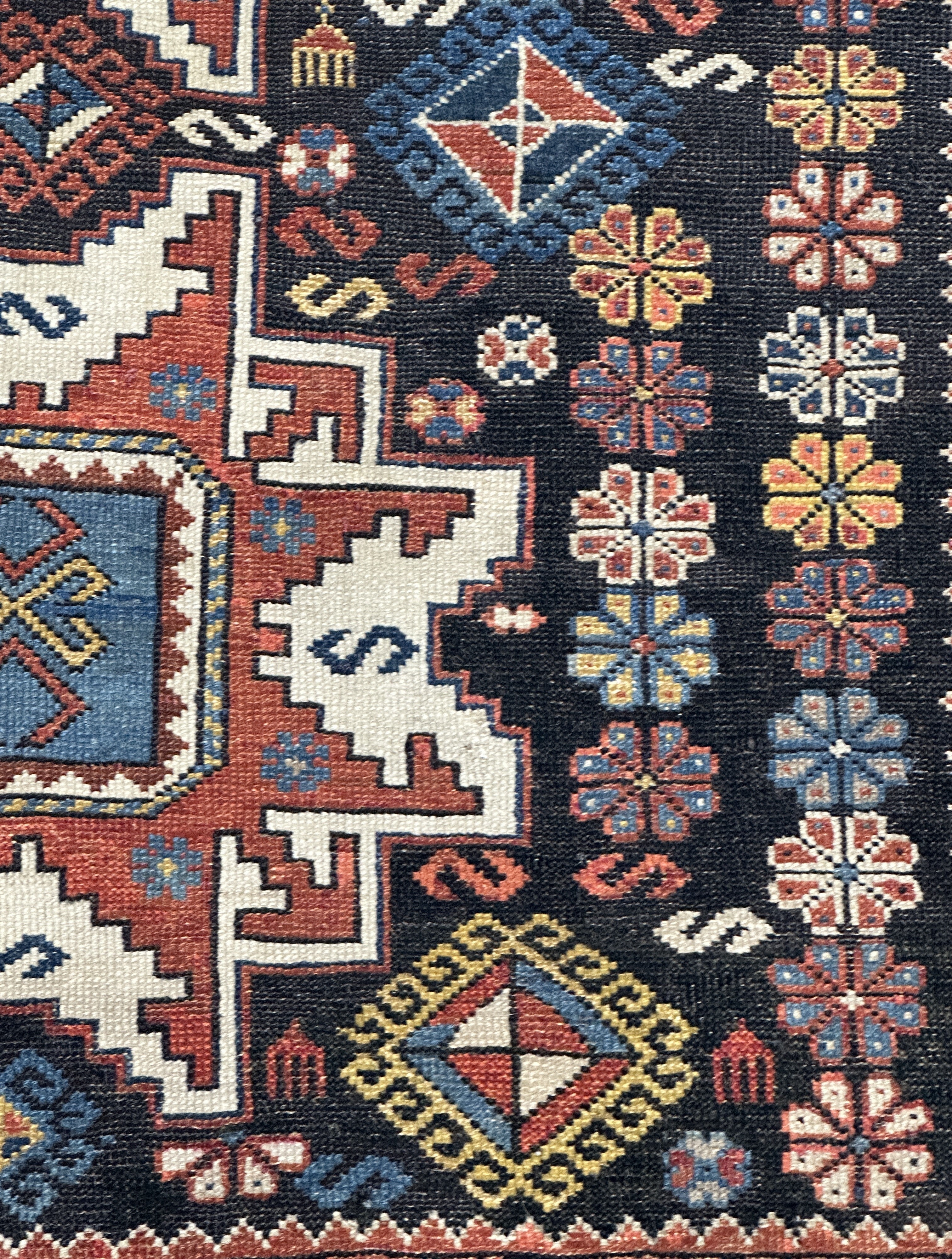 Antique Caucasian Lezgi Rug 3'10" x 4' 11"