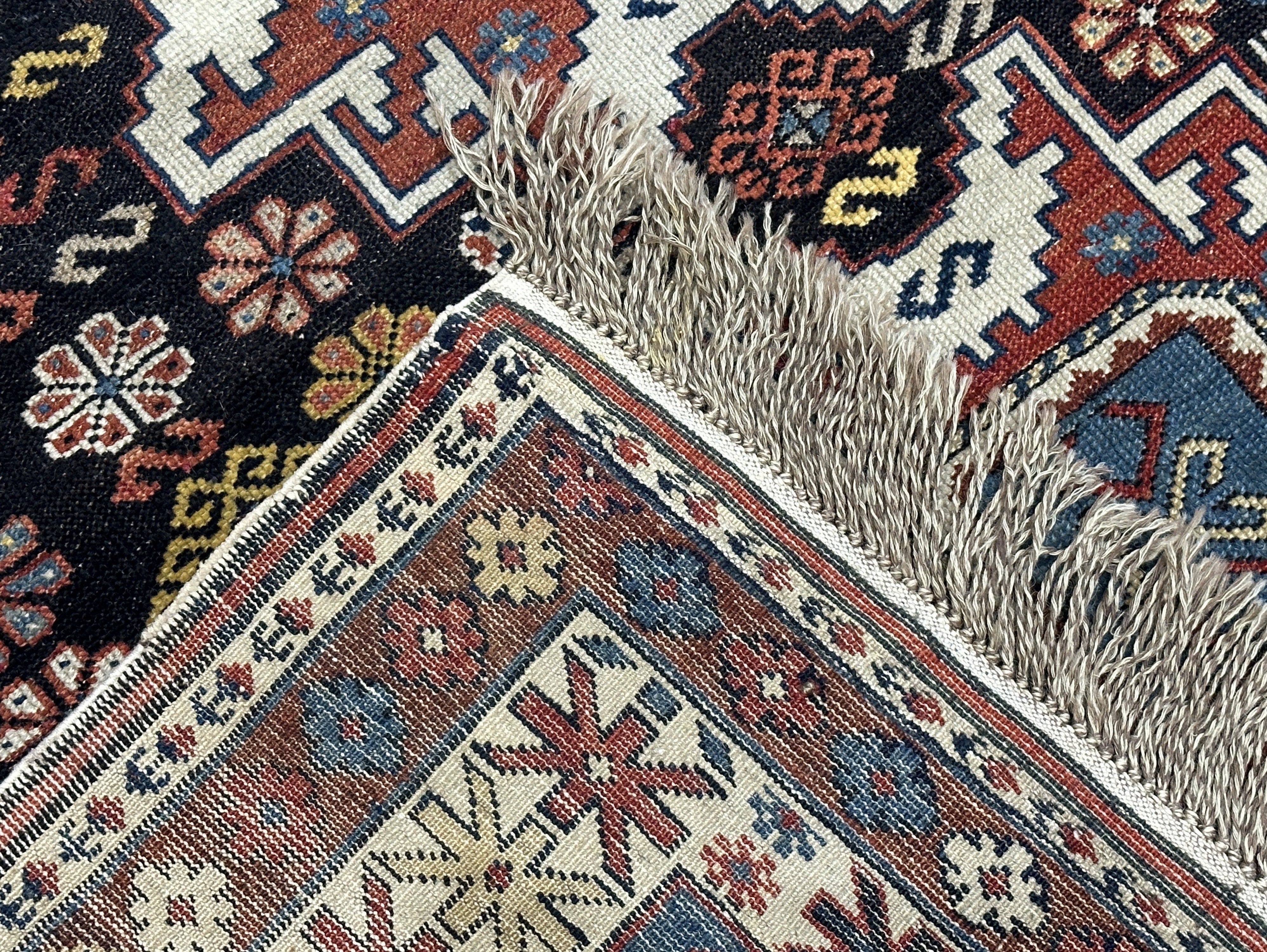 Antique Caucasian Lezgi Rug 3'10" x 4' 11"