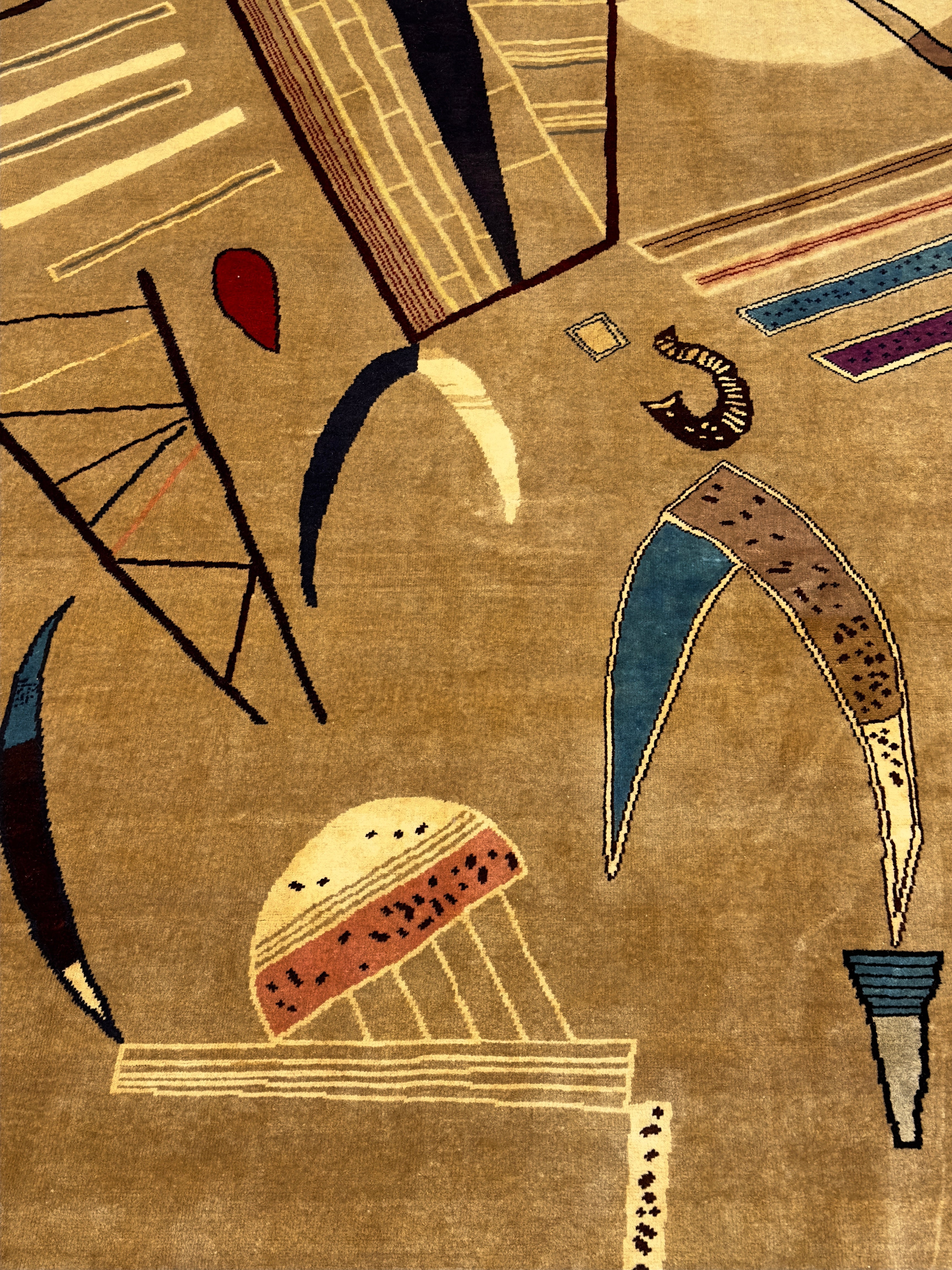 French Mid Century Artistic Wool Rug Design after Kandinsky 6' 7" x 9' 11"