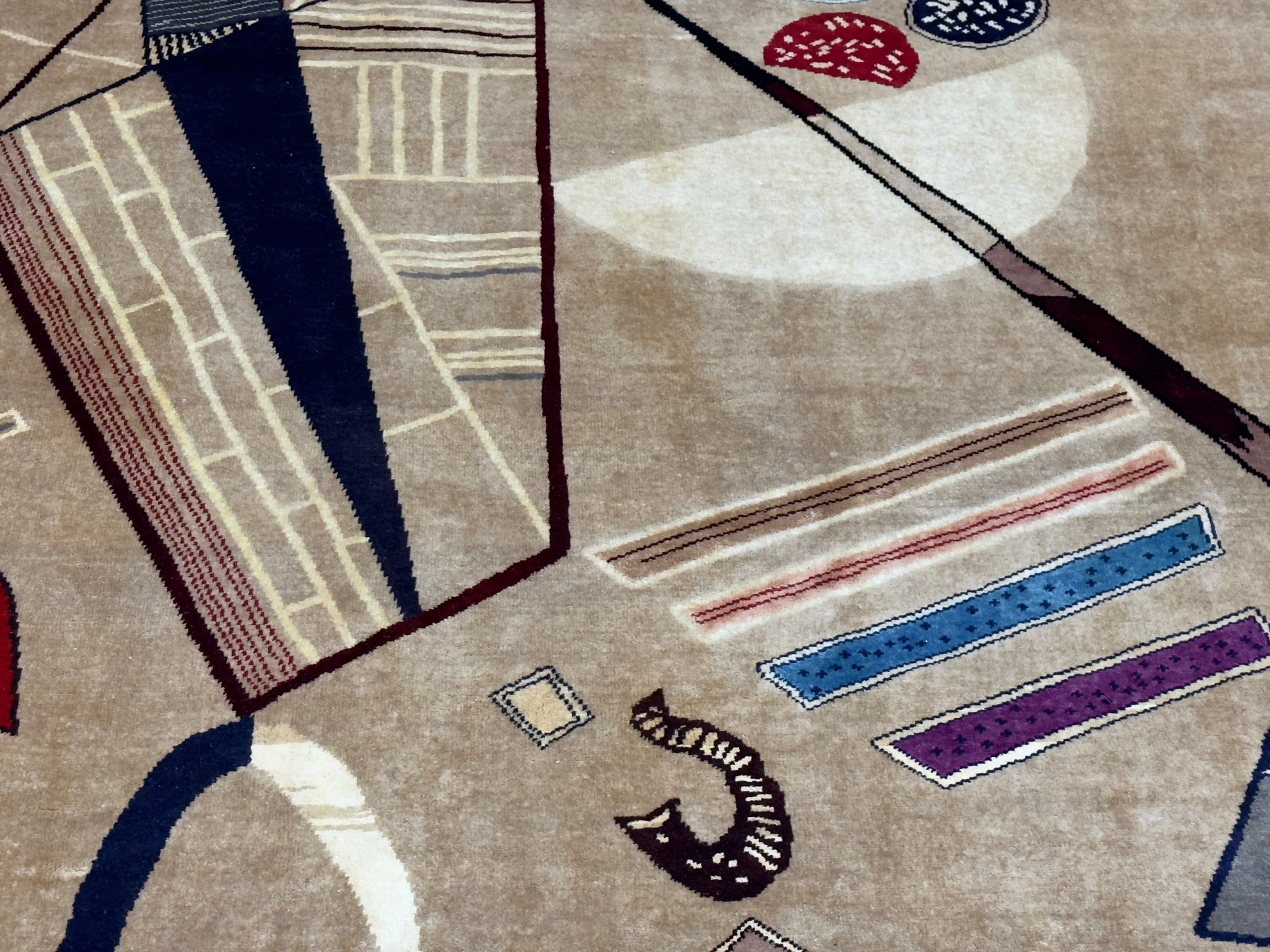 French Mid Century Artistic Wool Rug Design after Kandinsky 6' 7" x 9' 11"