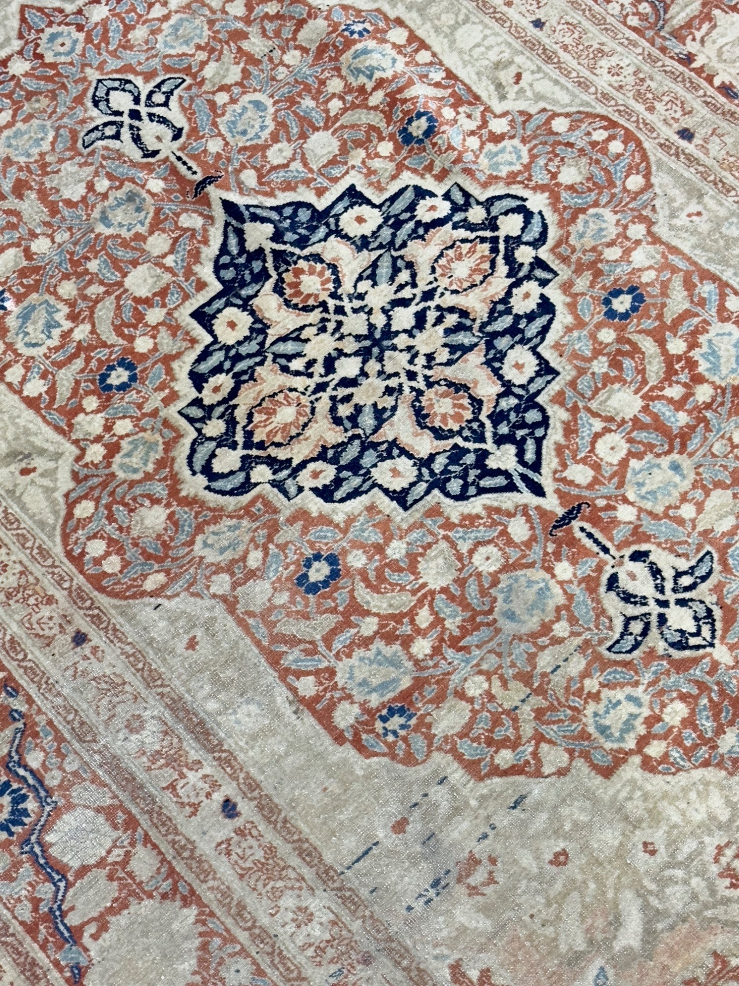 Antique Mohtasham Kashan Rug 4'3" x 5' 7''