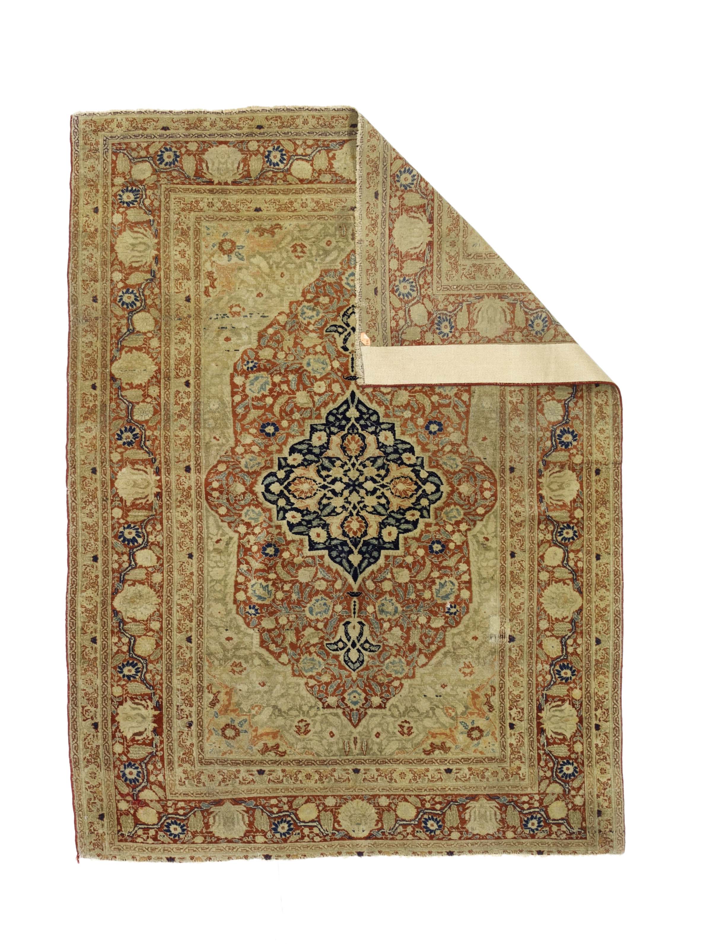 Antique Mohtasham Kashan Rug 4'3" x 5' 7''