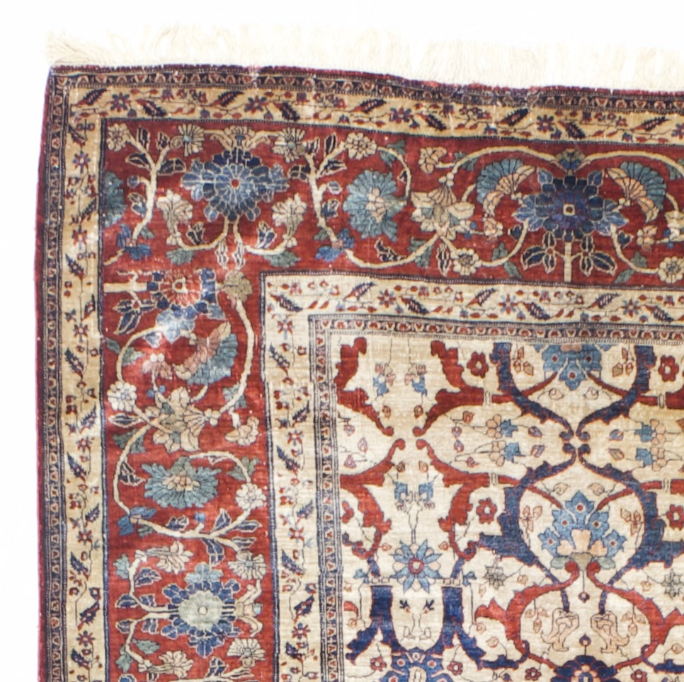 Fine and Rare Antique Silk Heriz Rug 4'6" x 5' 9"