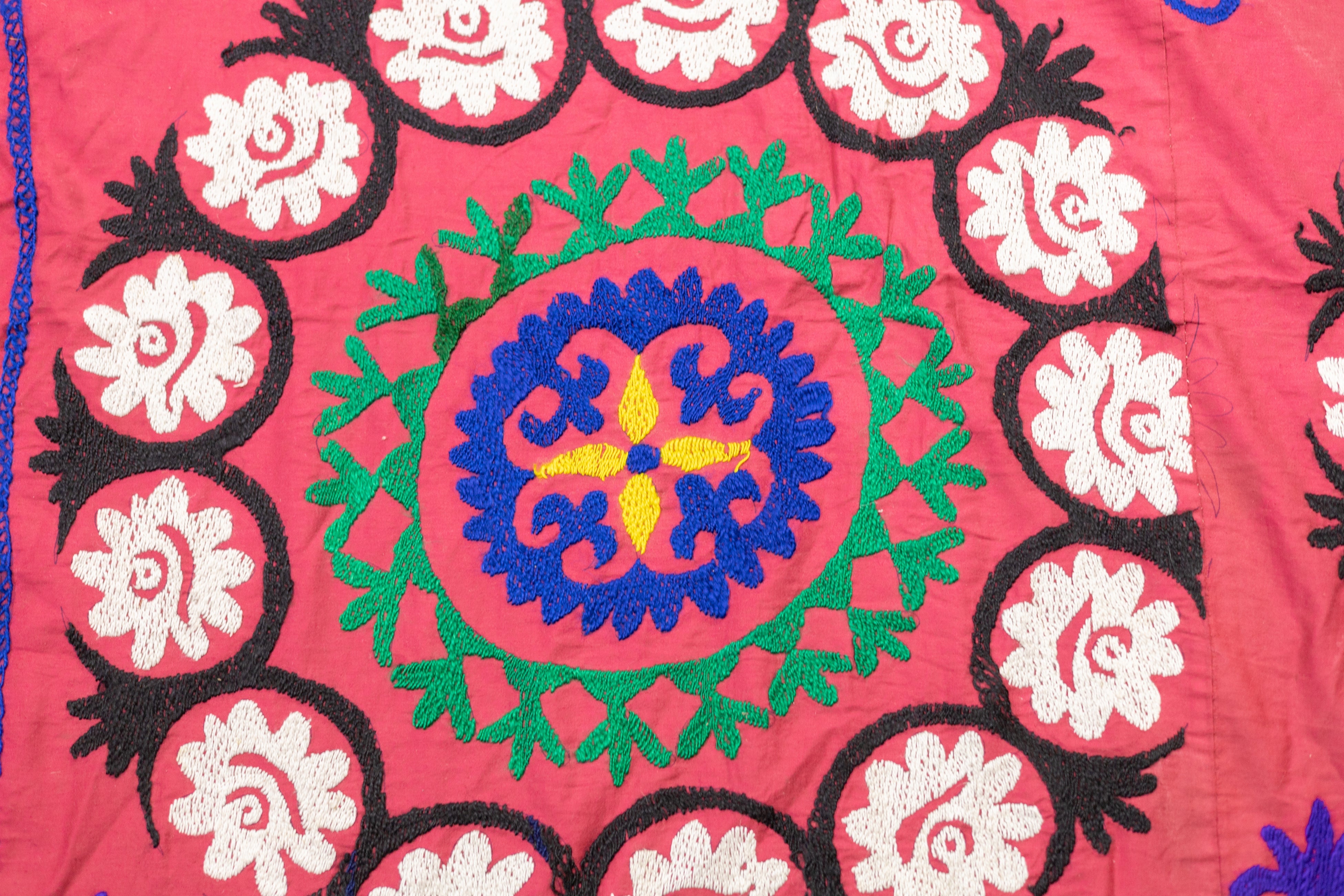 Fine Vintage Uzbek Suzani Textile Hand Knotted Rug 7'4'' x 7'7''