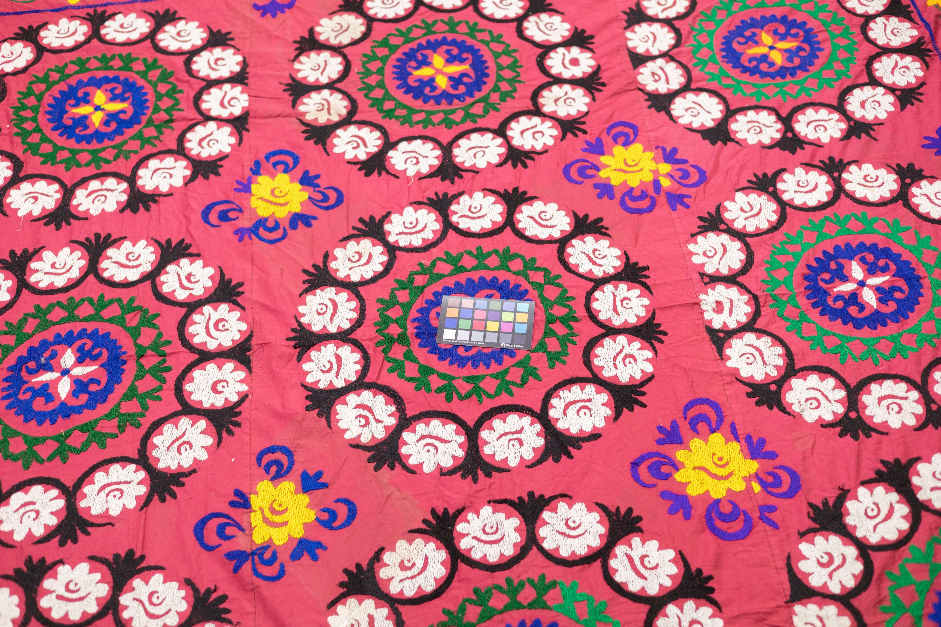 Fine Vintage Uzbek Suzani Textile Hand Knotted Rug 7'4'' x 7'7''