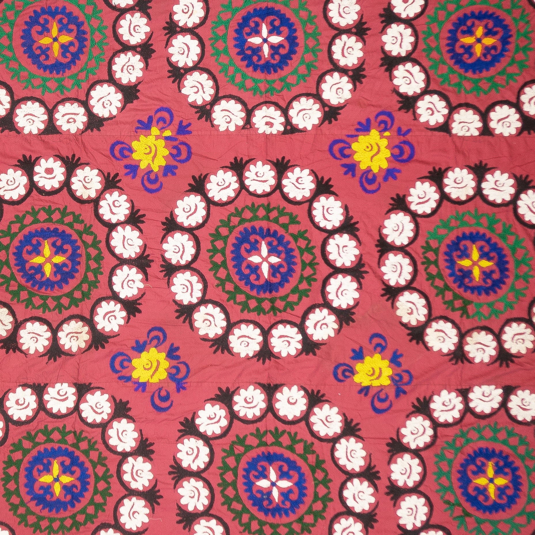Fine Vintage Uzbek Suzani Textile Hand Knotted Rug 7'4'' x 7'7''