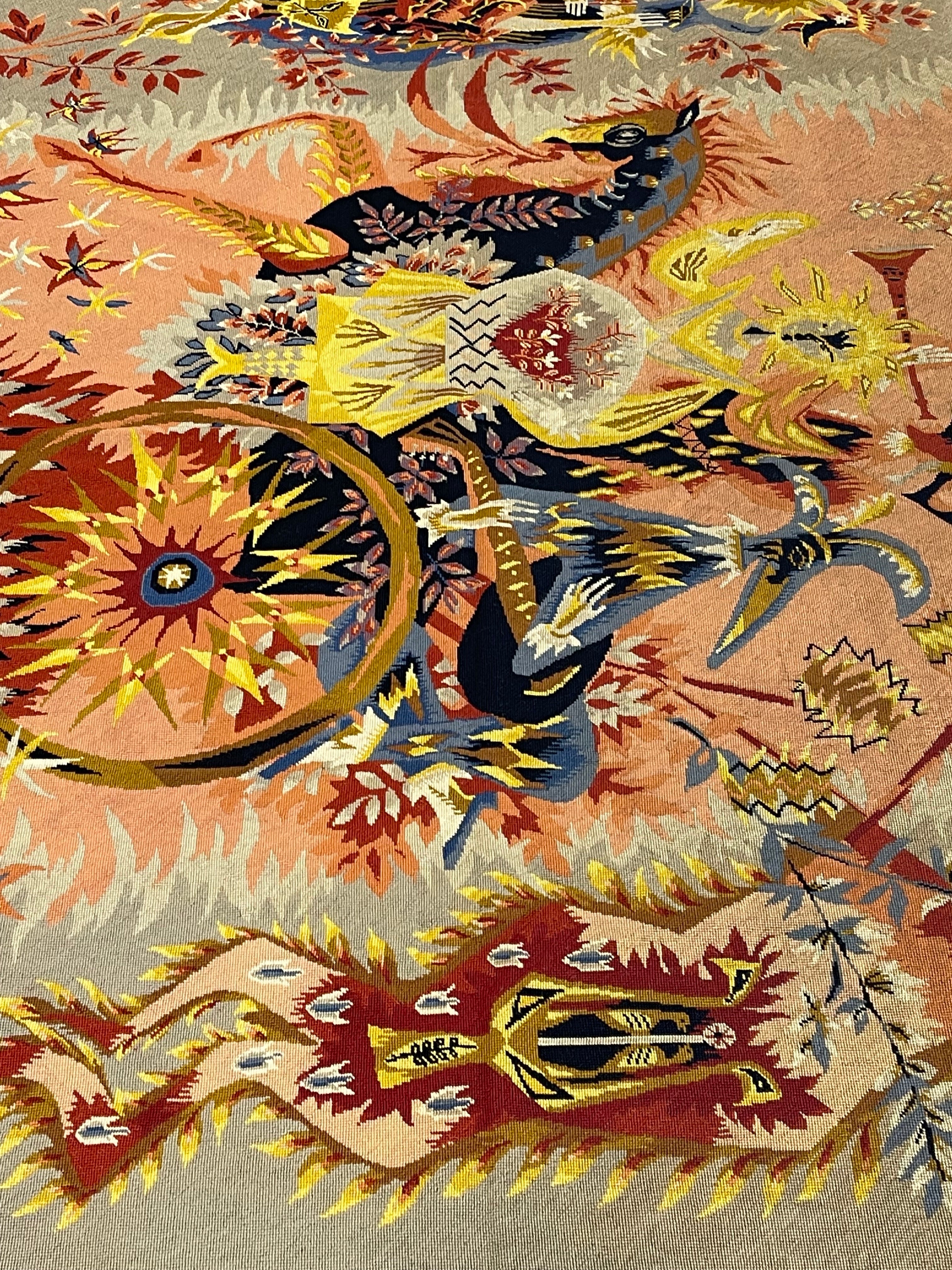 Extremely Fine French Mid Century Tapestry Signed E. Simon Rug 4' 4" x 6' 5"