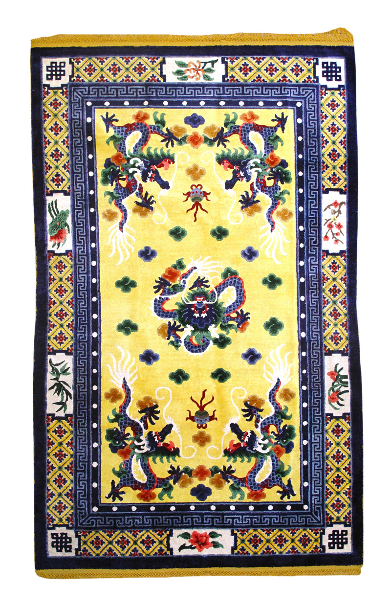 Vintage Chinese Silk Dragon Design Rug 4'10'' x 8'0