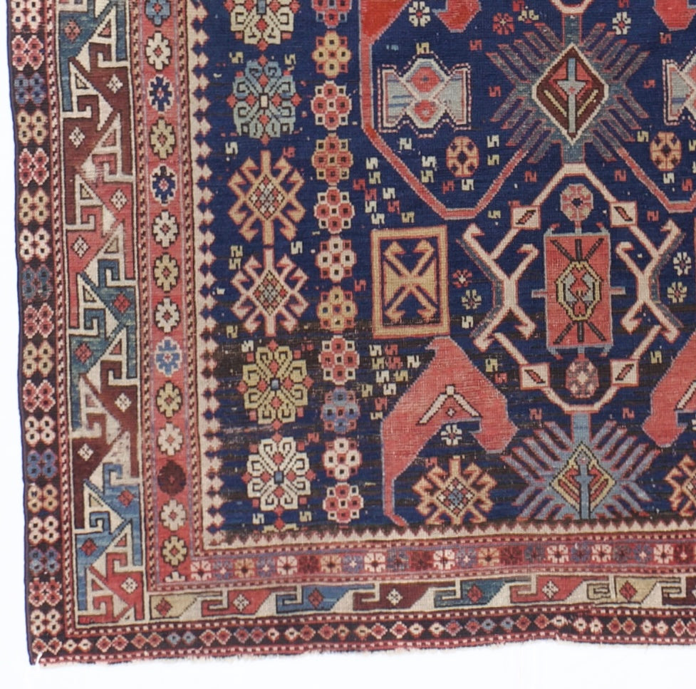 Antique Caucasian Kuba Rug 4'6" x 5' 9"