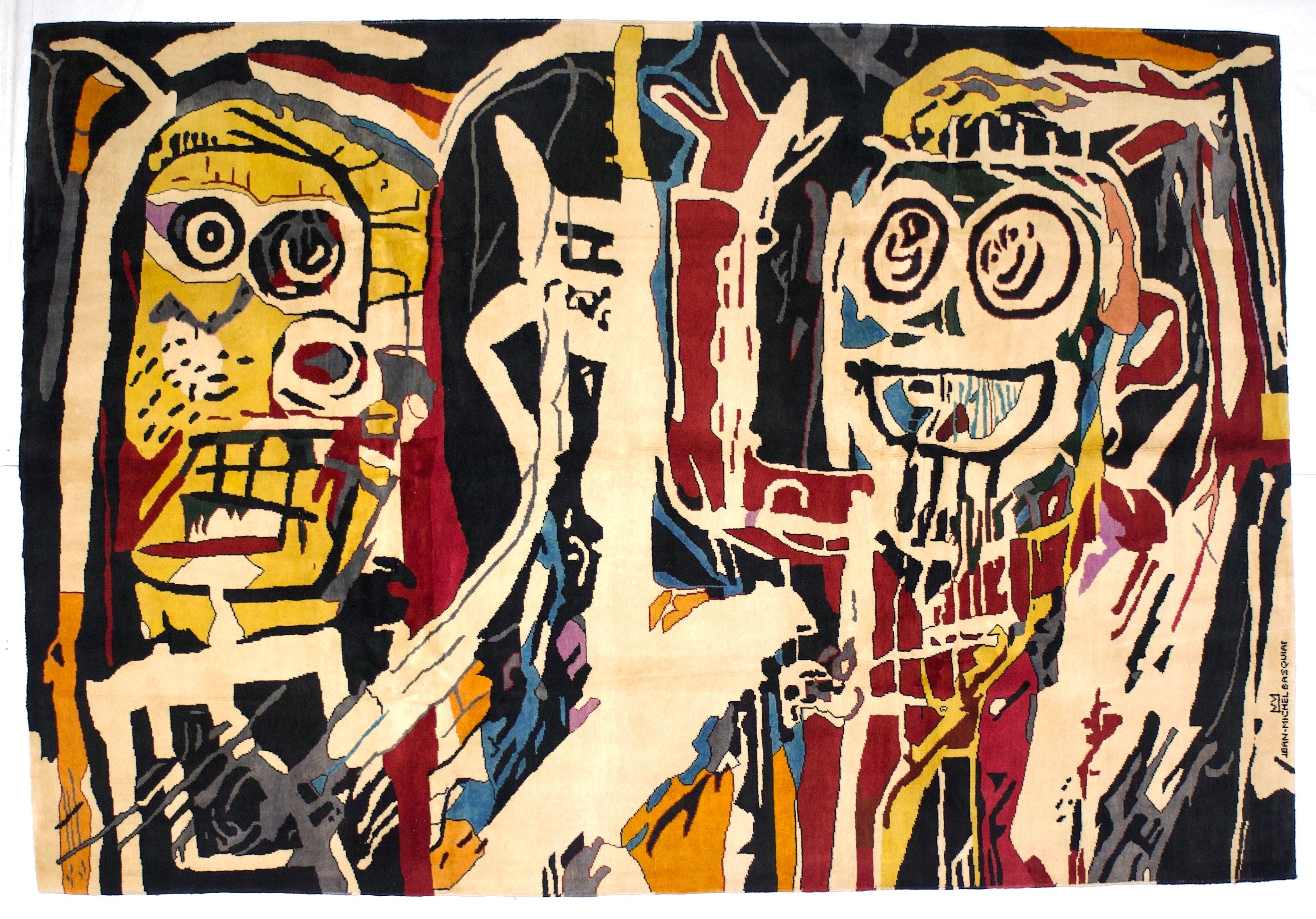 Fine French Wool Rug After Basquiat 5' 9" x 8' 6''