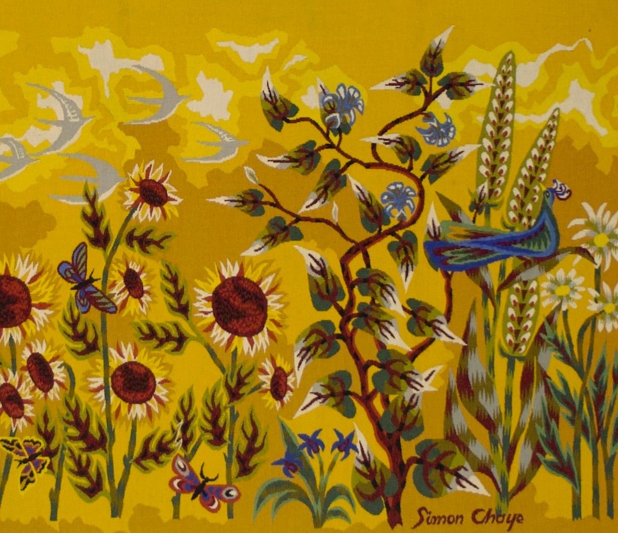Mid Century French Tapestry Signed and Design by Simon Chase 3'4" x 6' 7''