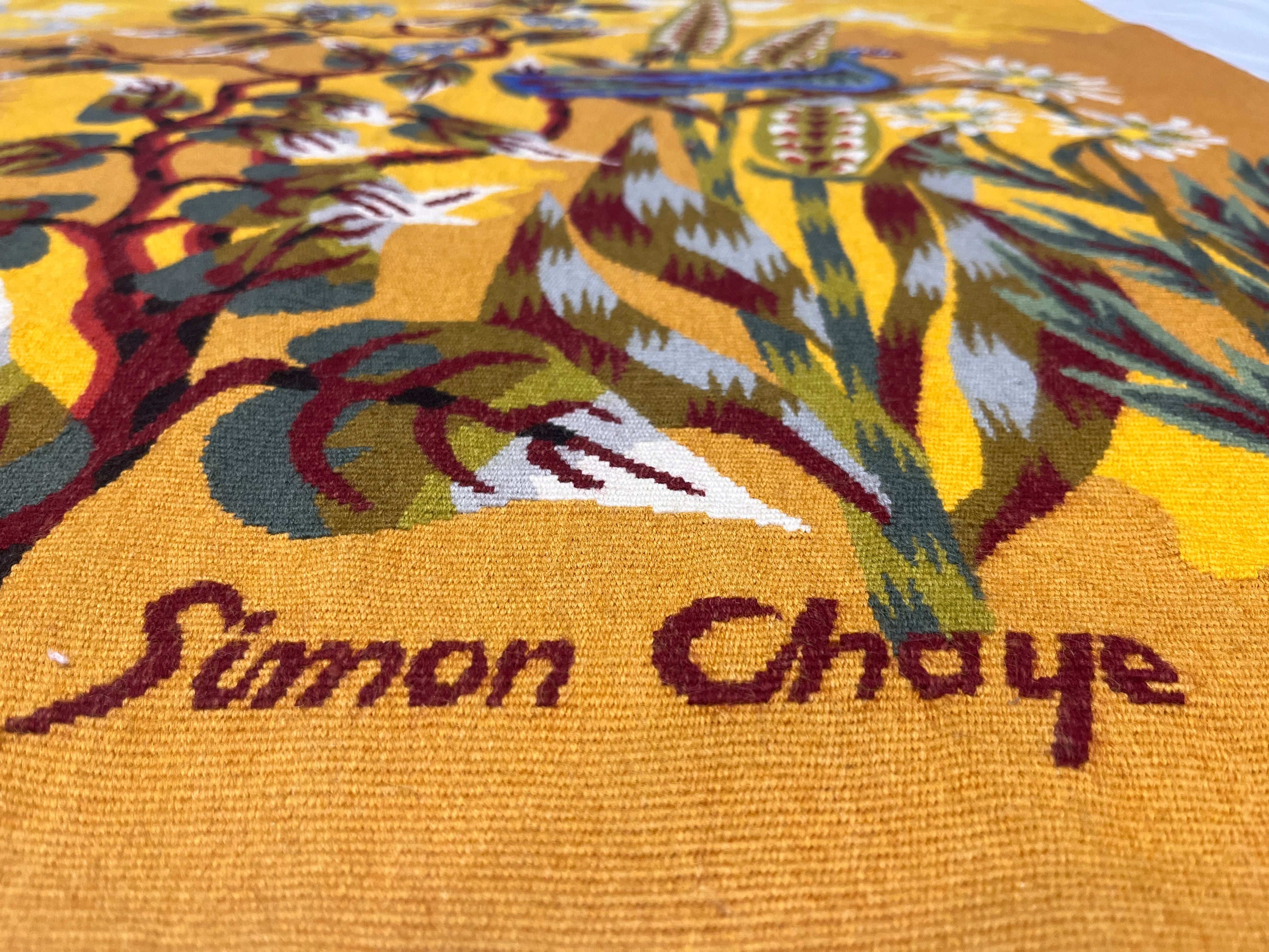 Mid Century French Tapestry Signed and Design by Simon Chase 3'4" x 6' 7''