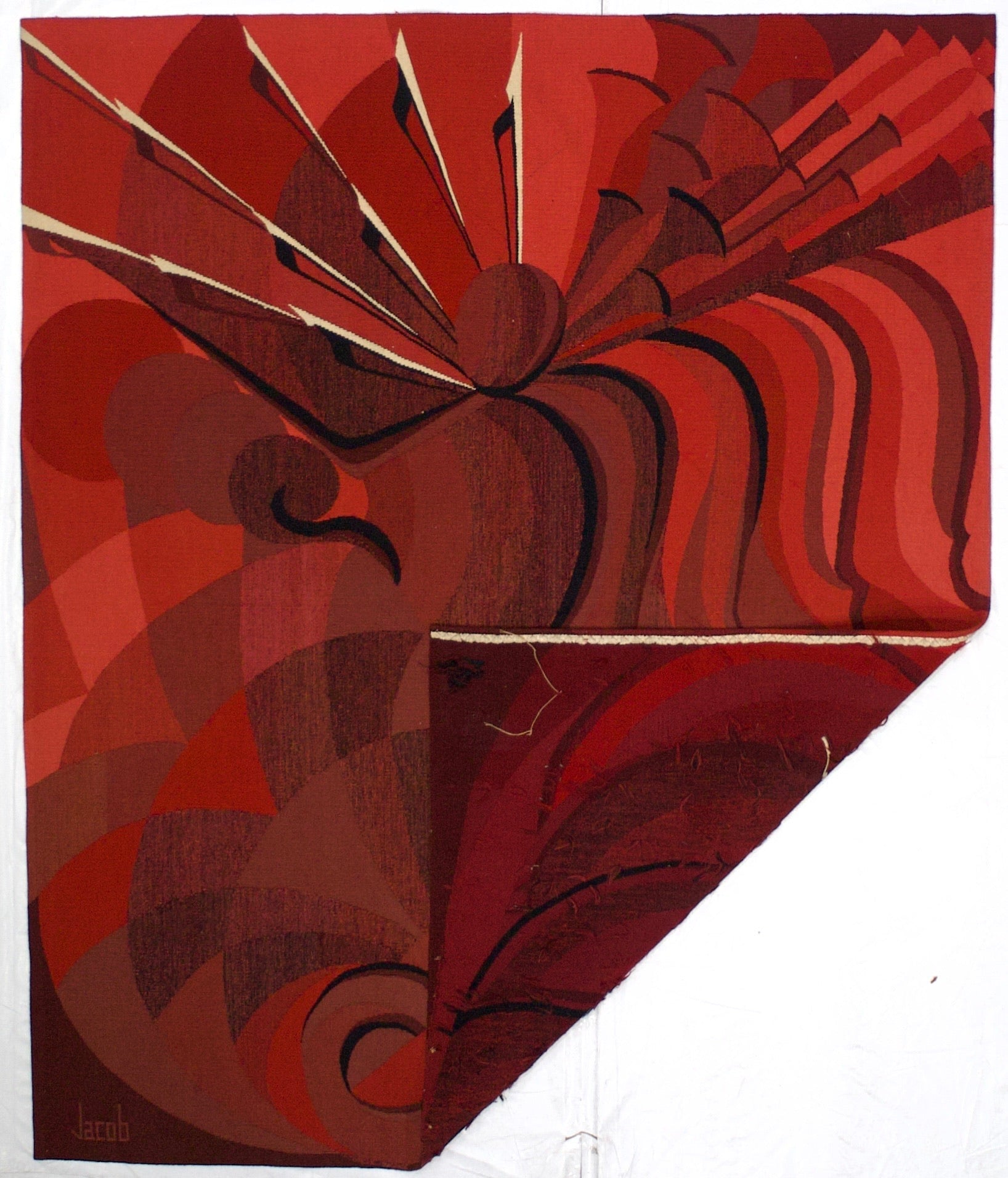 Mid Century Tapestry Signed and Design by Jacob 4' 8" x 5' 8''