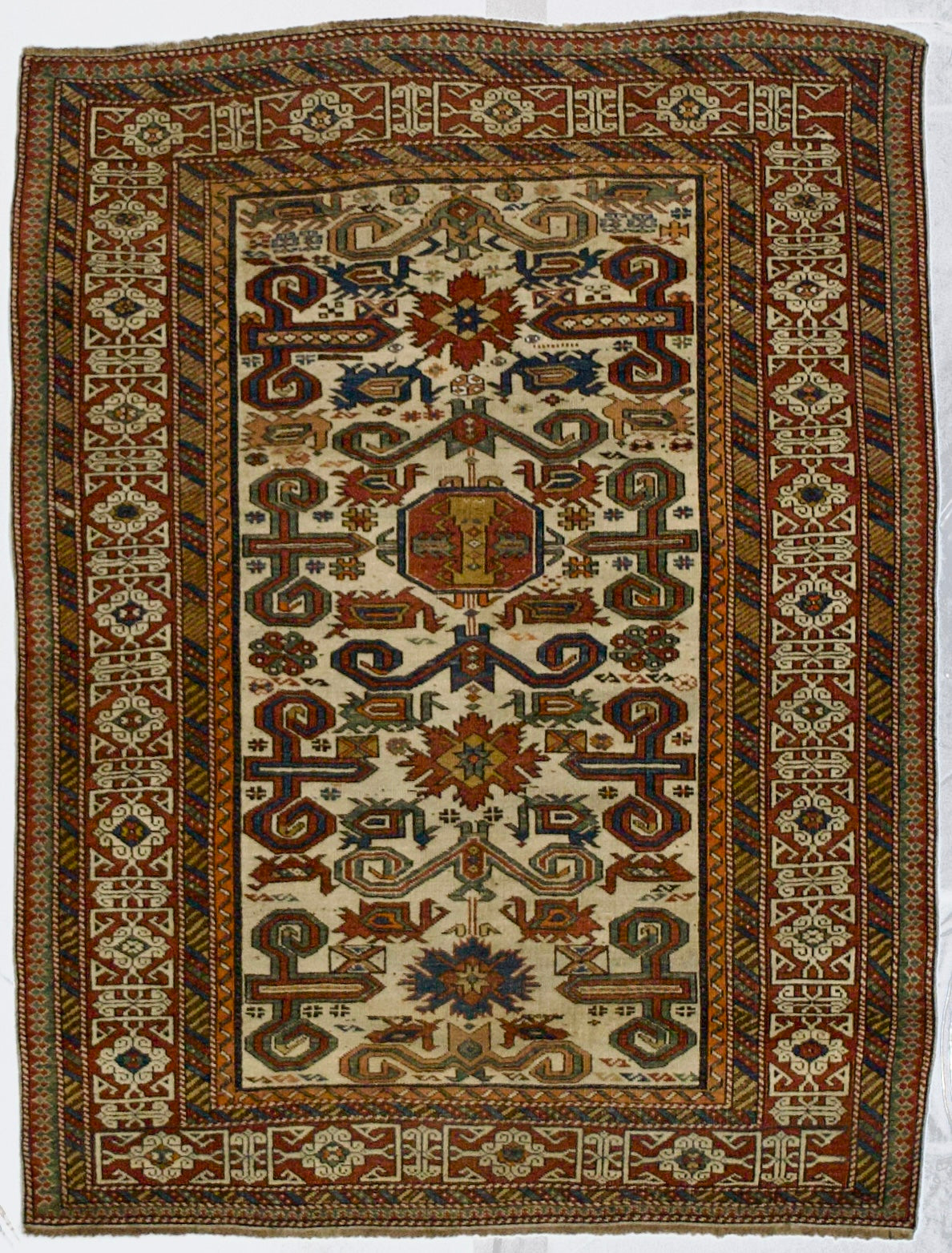 Antique Caucasian Perpedil Rug 3' 5" x 4' 4"