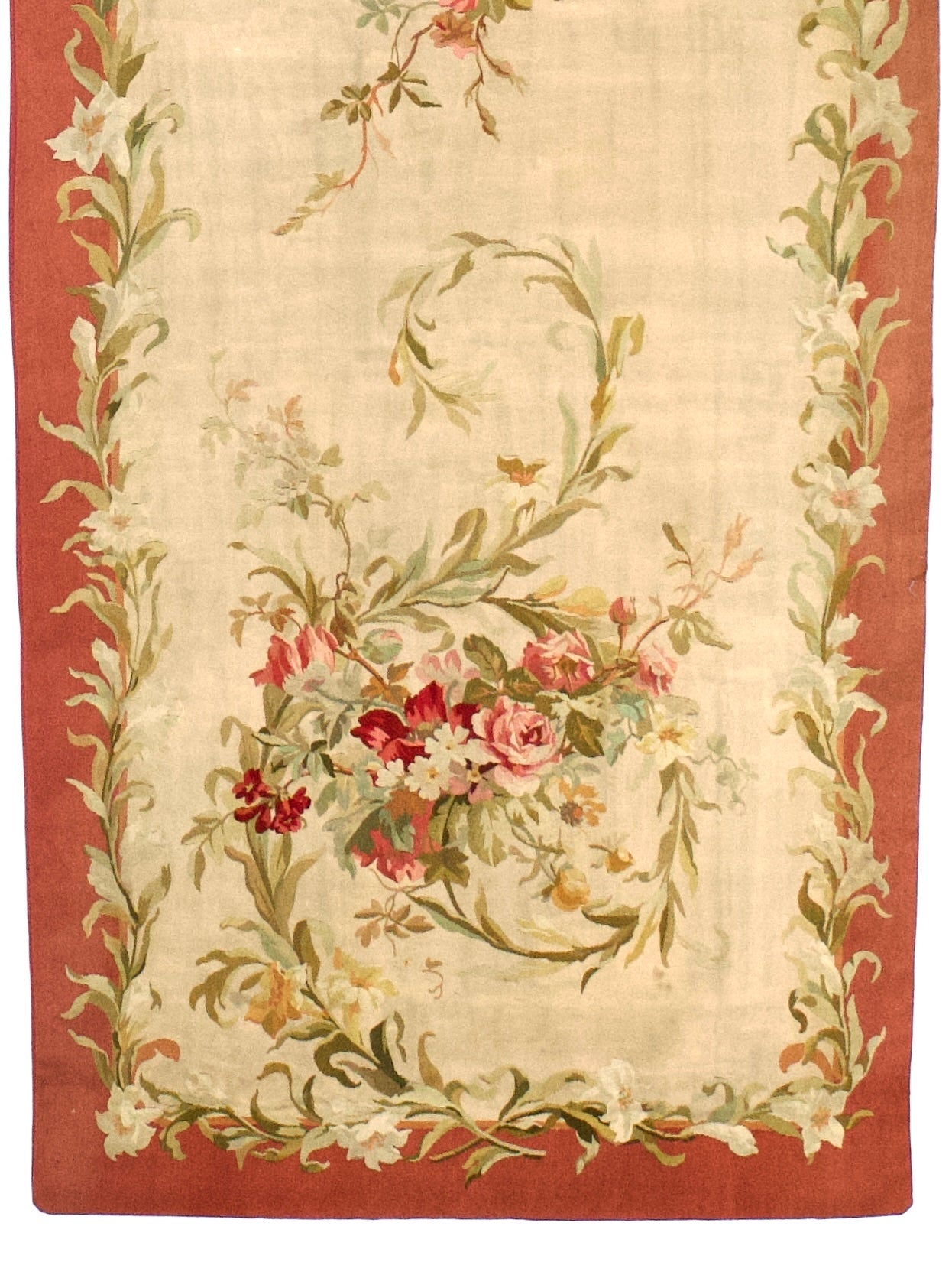 Antique French Aubusson (1 of pair) 3'6" x 9' 11''