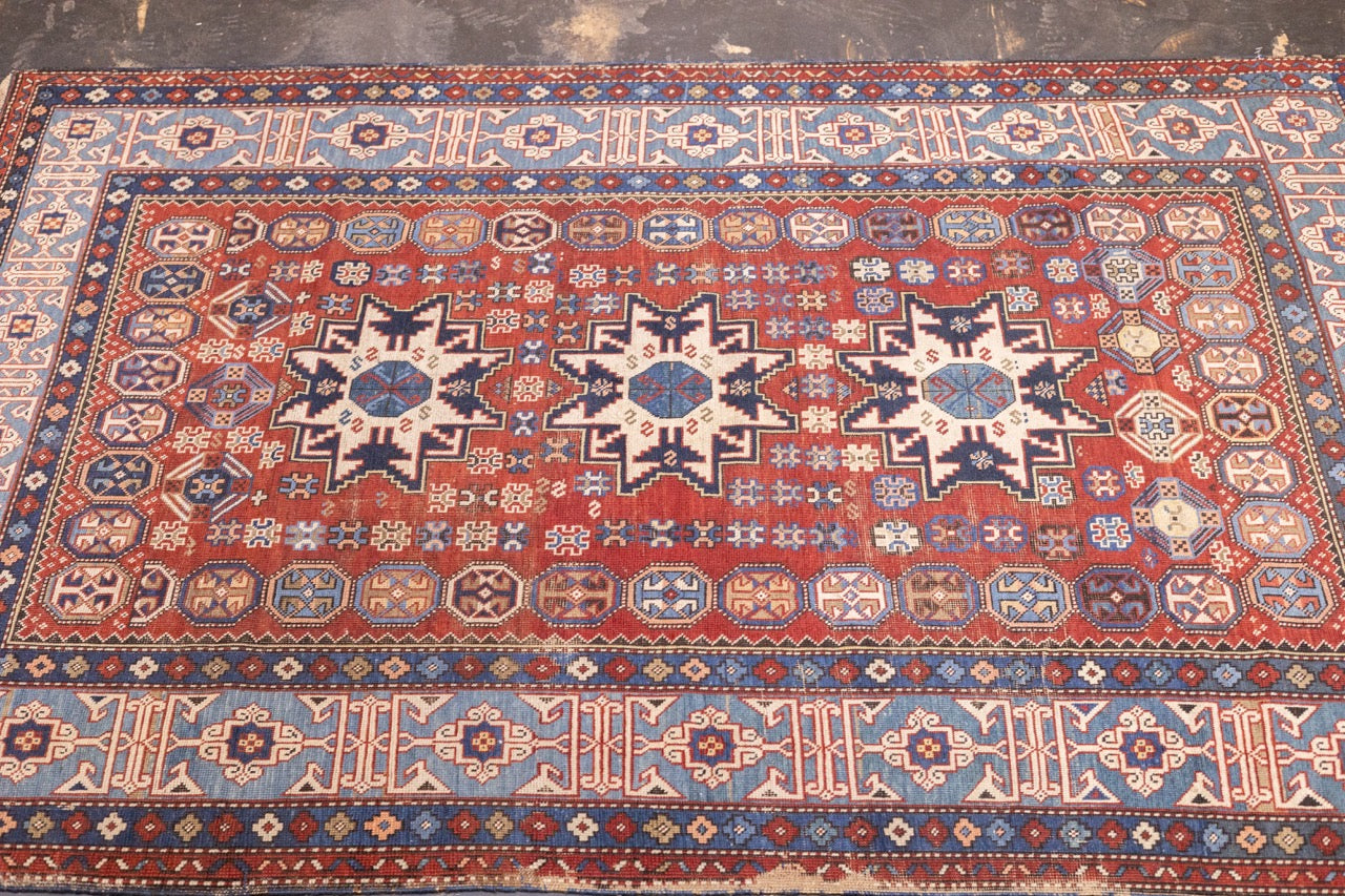 Antique Caucasian Lezgi Rug 4'2" x 6' 4"