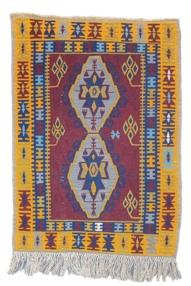Fine Vintage Turkish Anatolian Kilim Wool Rug 3'6'' x 4'10''