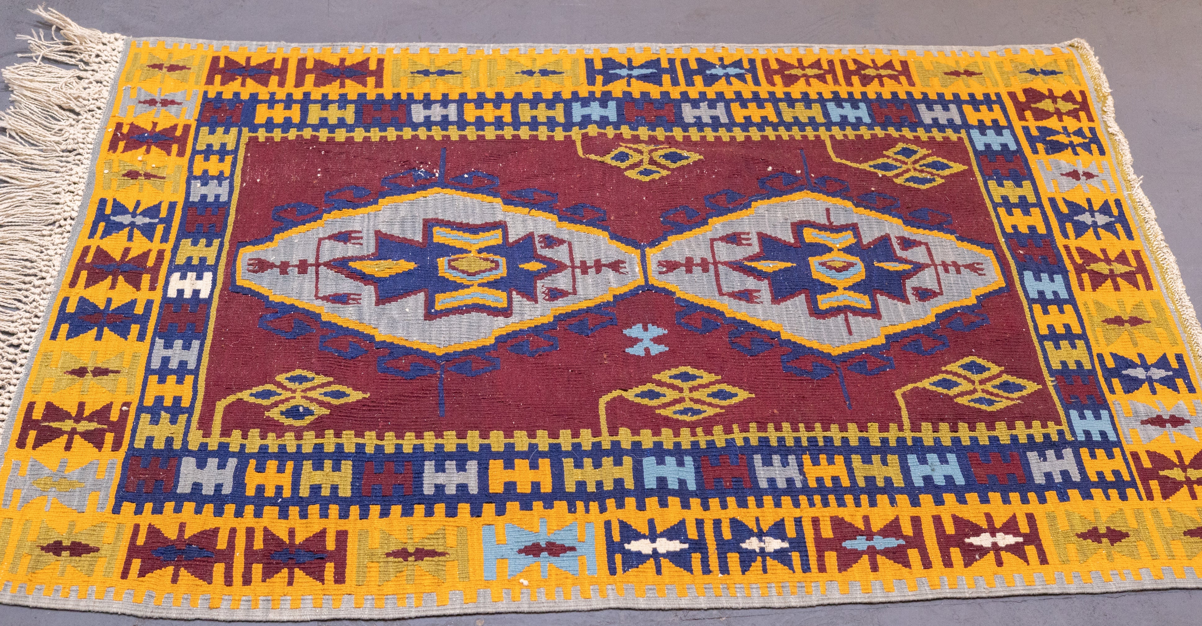 Fine Vintage Turkish Anatolian Kilim Wool Rug 3'6'' x 4'10''