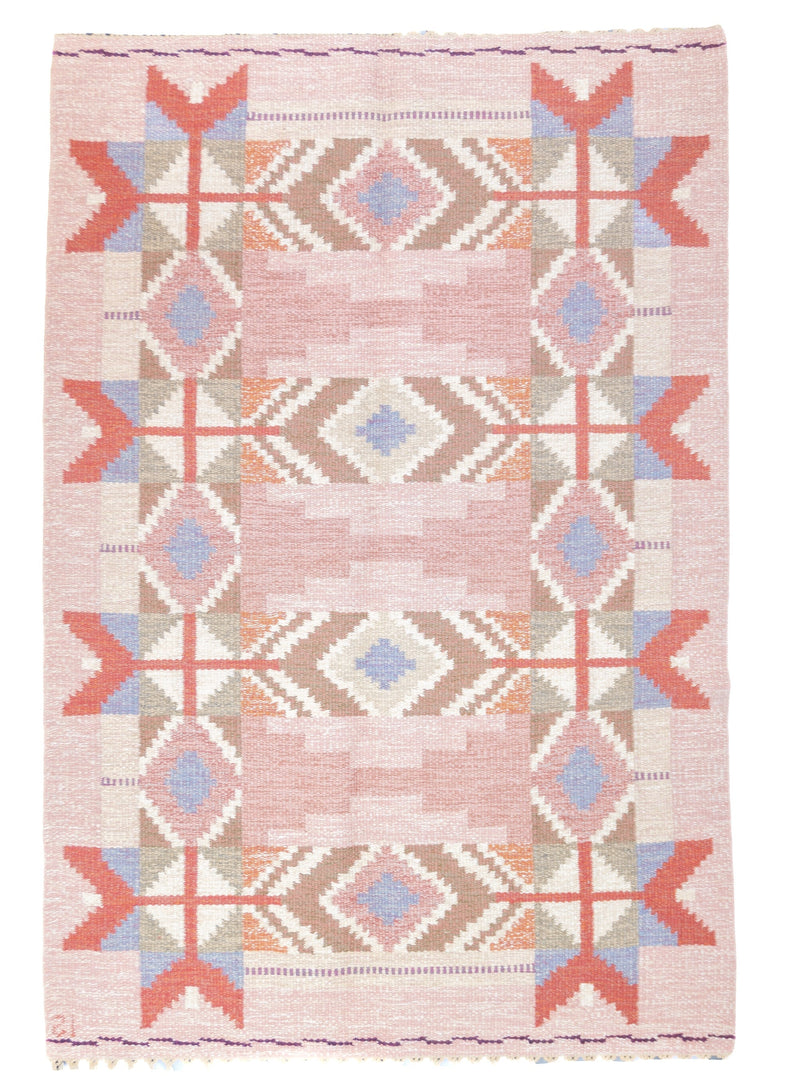 Fine Vintage Swedish Kilim Flat Weave Wool Rug 4'6'' x 6'9''