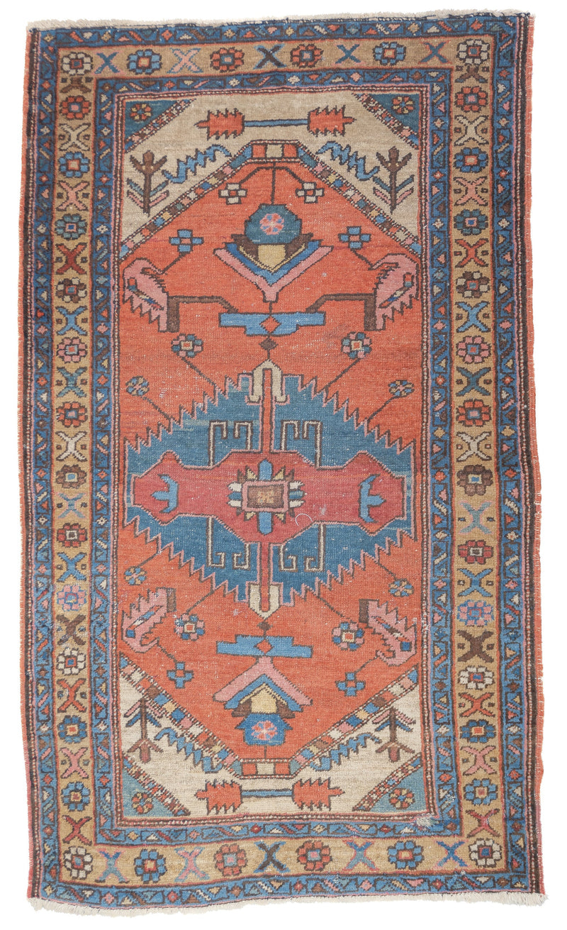 Antique  Heriz Wool Rug 2'10'' x 4'10''