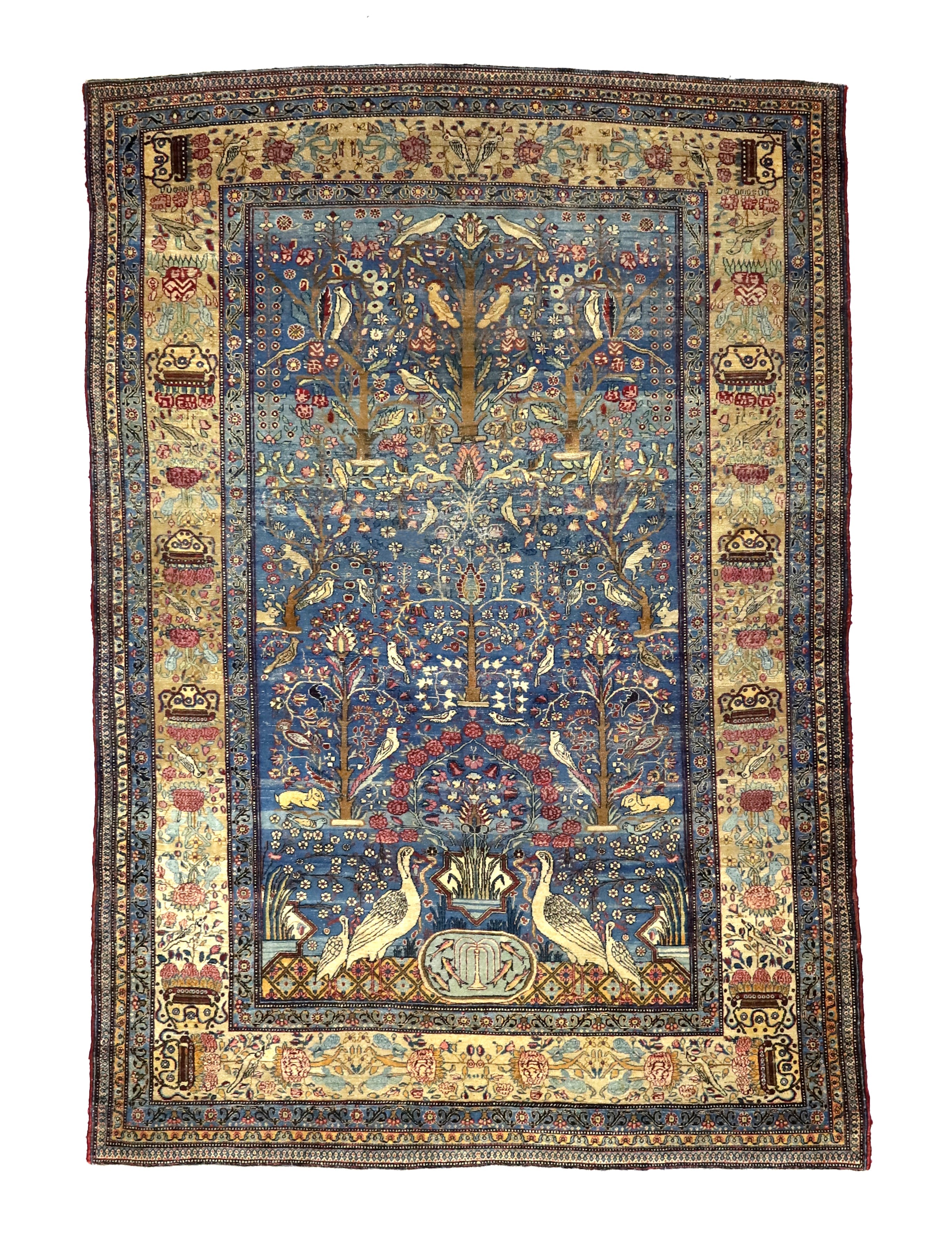 Extremely Fine Antique  Tehran with great and rare color background Rug 6'5" x 9' 5''
