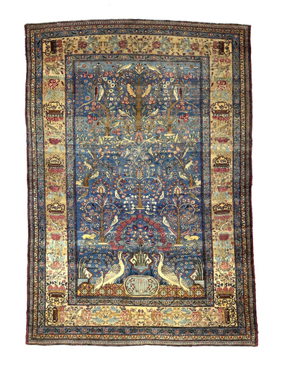 Extremely Fine Antique  Tehran with great and rare color background Rug 6'5