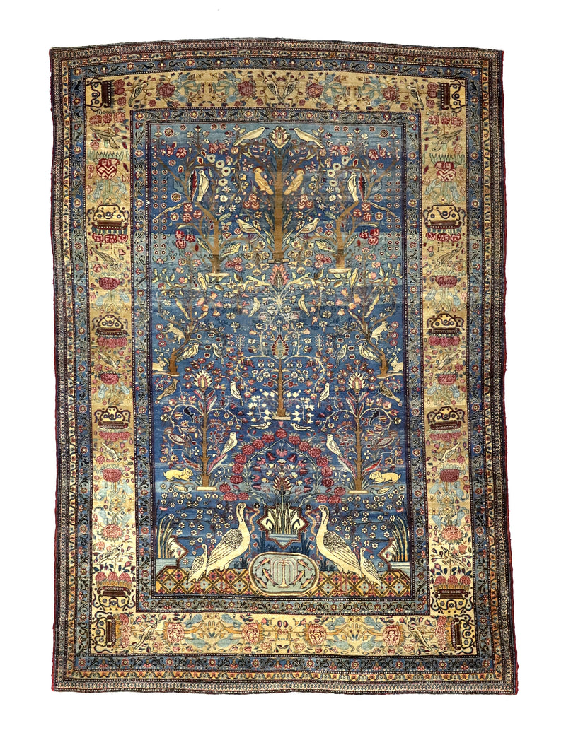 Extremely Fine Antique  Tehran with great and rare color background Rug 6'5