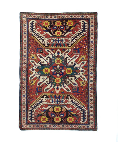 Fine Antique Caucasian Kazak Wool Rug 4'9
