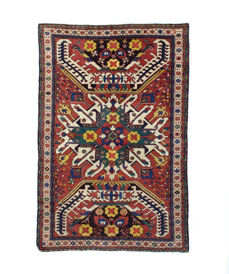 Fine Antique Caucasian Kazak Wool Rug 4'9