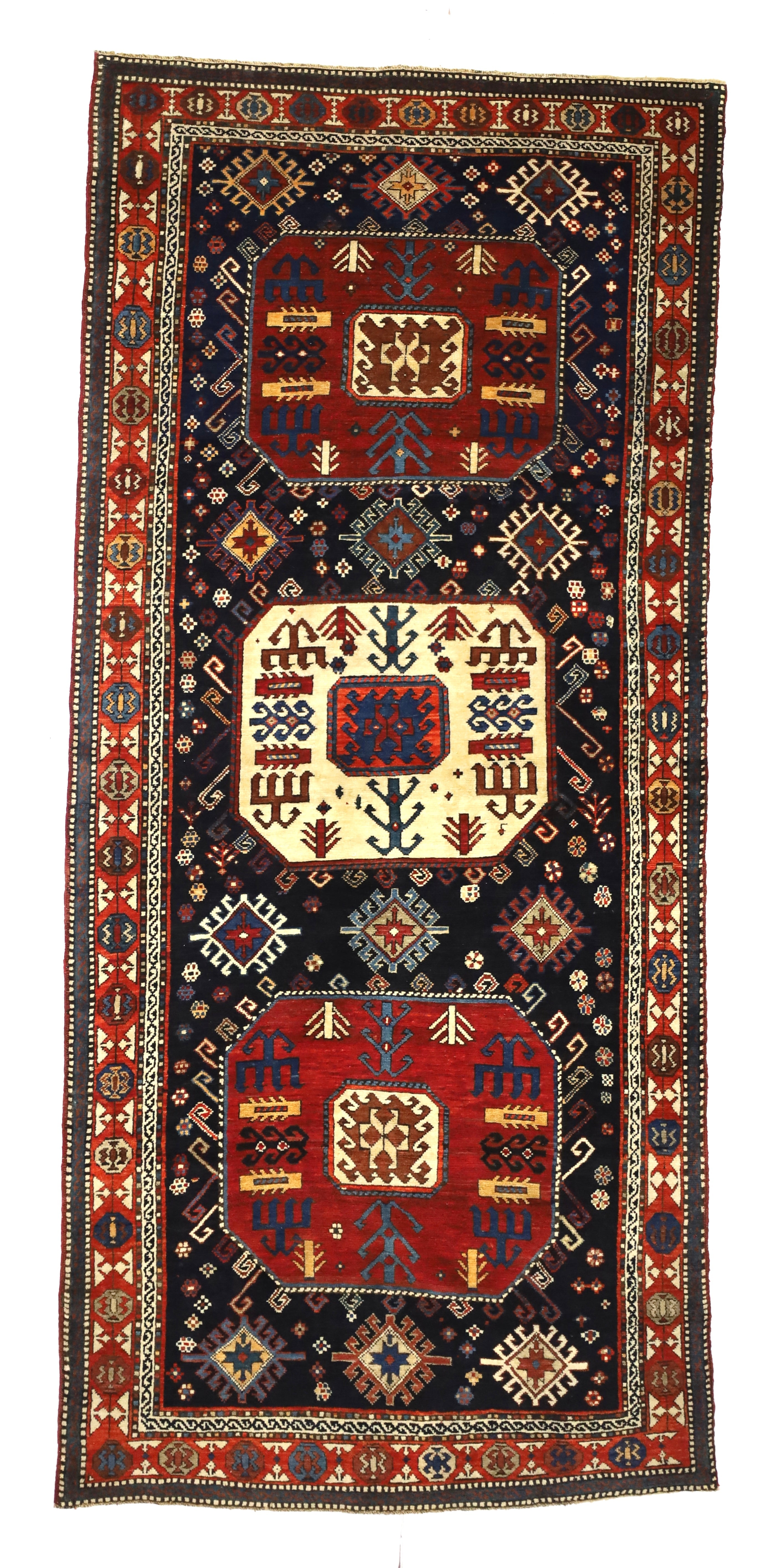 Antique Caucasian Akstafa Long Rug 4'2" x 9' 3''