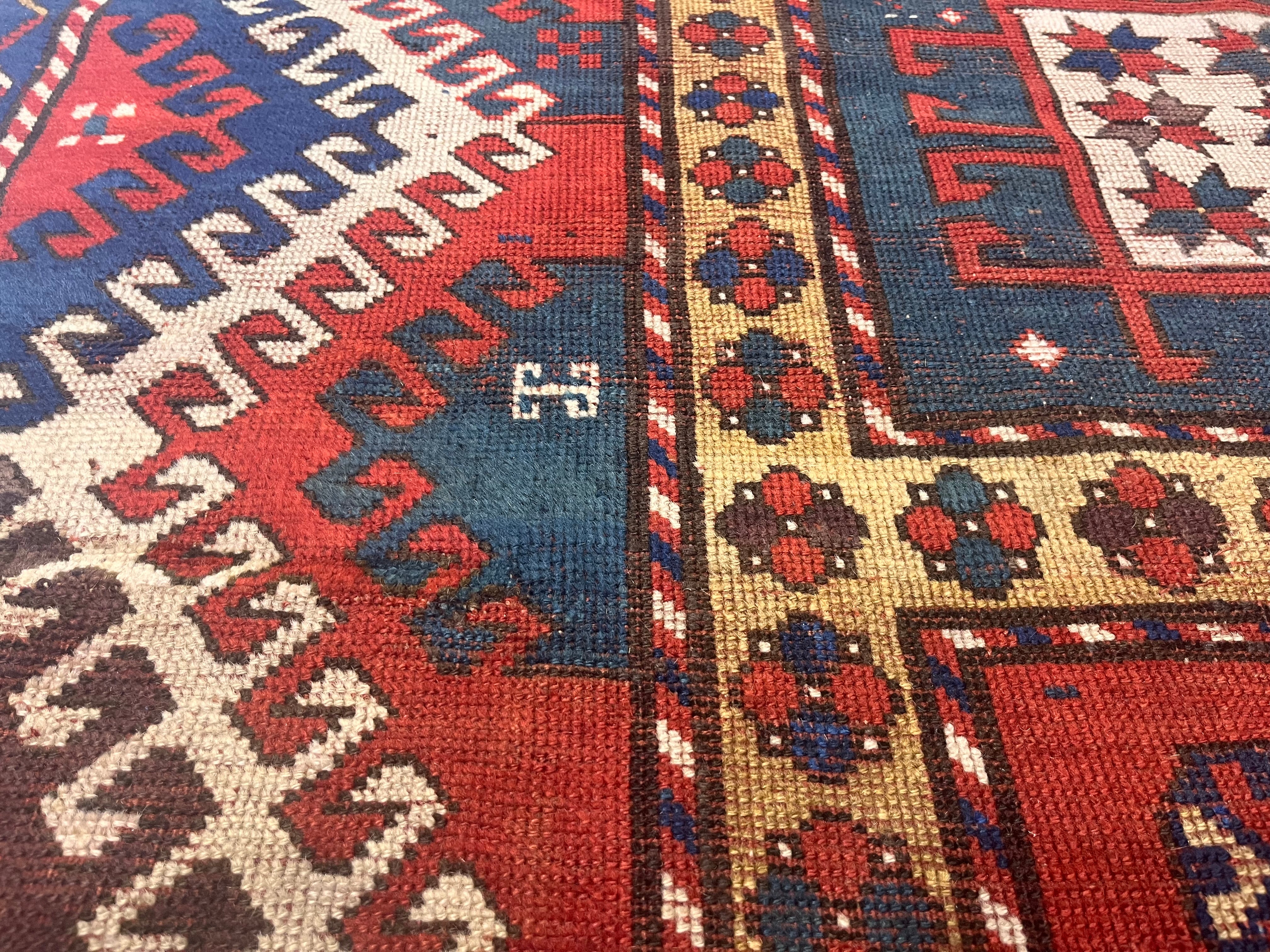Fine Antique Caucasian Borchelou Kazak Rug 5'6" x 7' 3''
