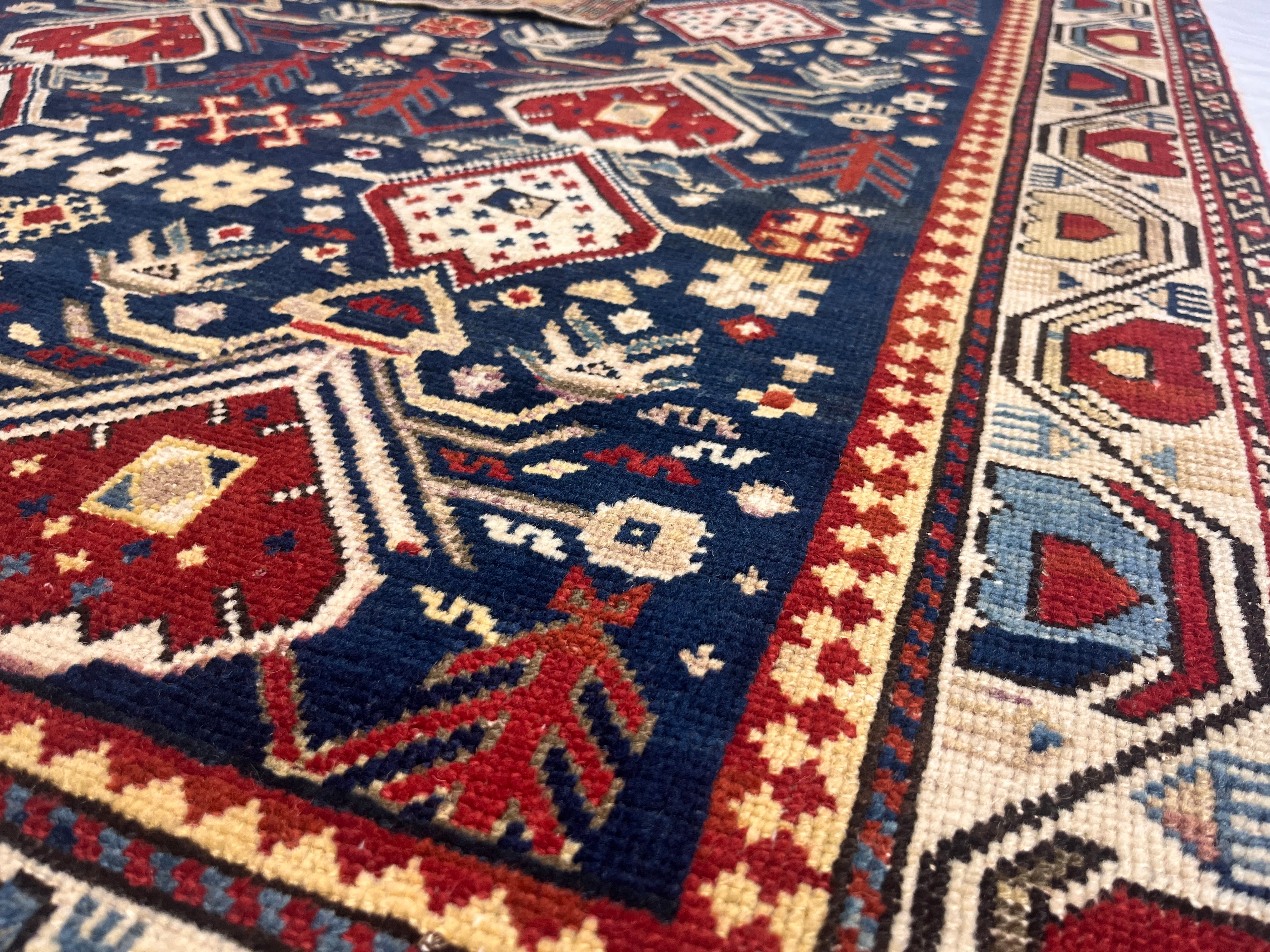 Antique Caucasian Kuba Rug 3'9" x 4' 10"